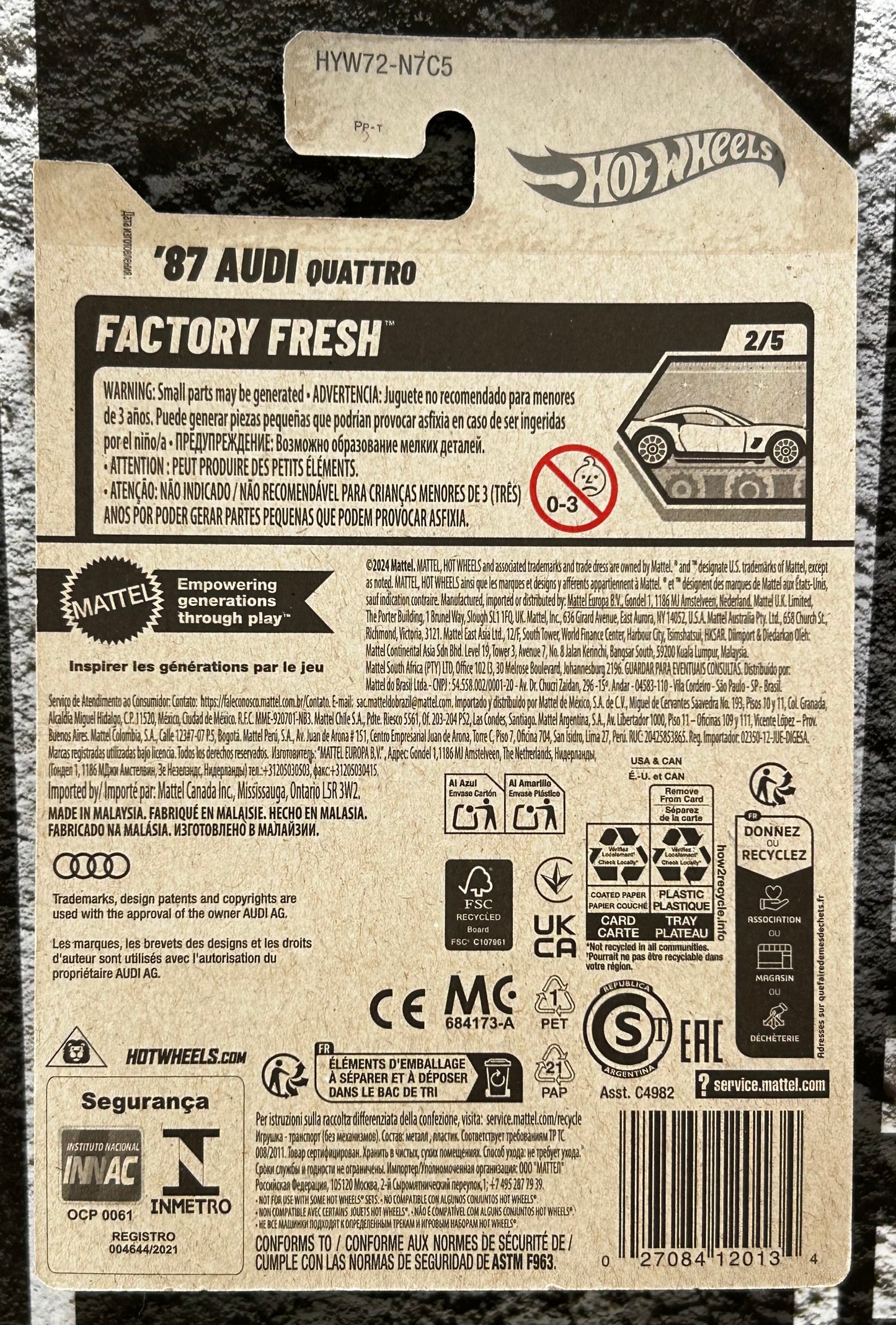 Mattel Hot Wheels Diecast Basic 1:64 - '87 Audi Quattro Factory Fresh