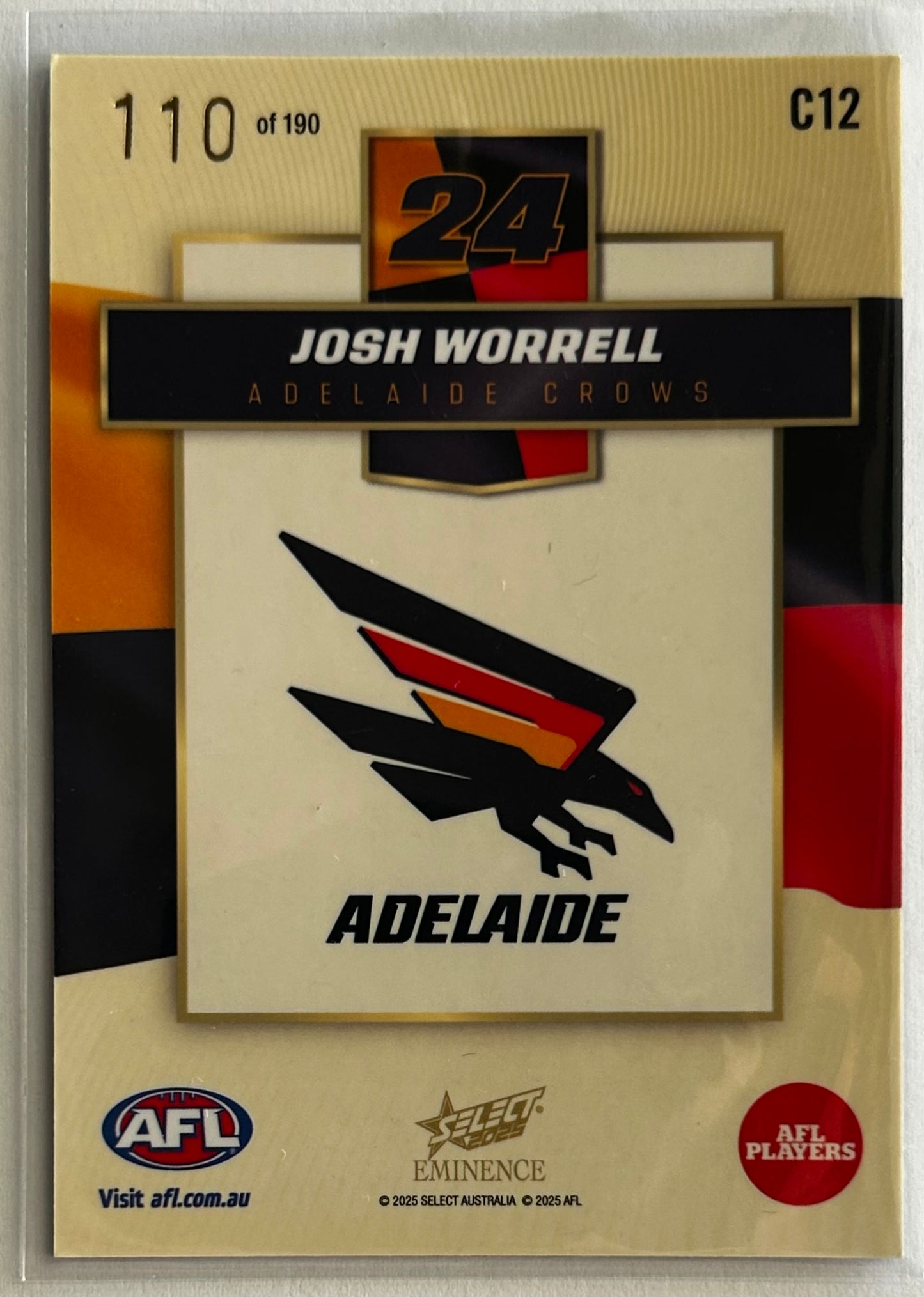 2025 AFL Select Eminence - JOSH WORRELL (ADELAIDE CROWS) Colours /190 C12