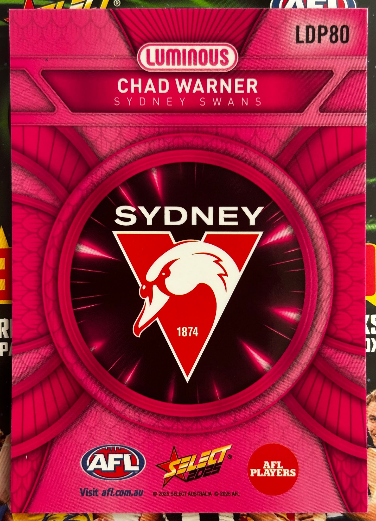 Select AFL 2025 Footy Stars - CHAD WARNER (SYDNEY SWANS) Pink Dragon Scales LDP80