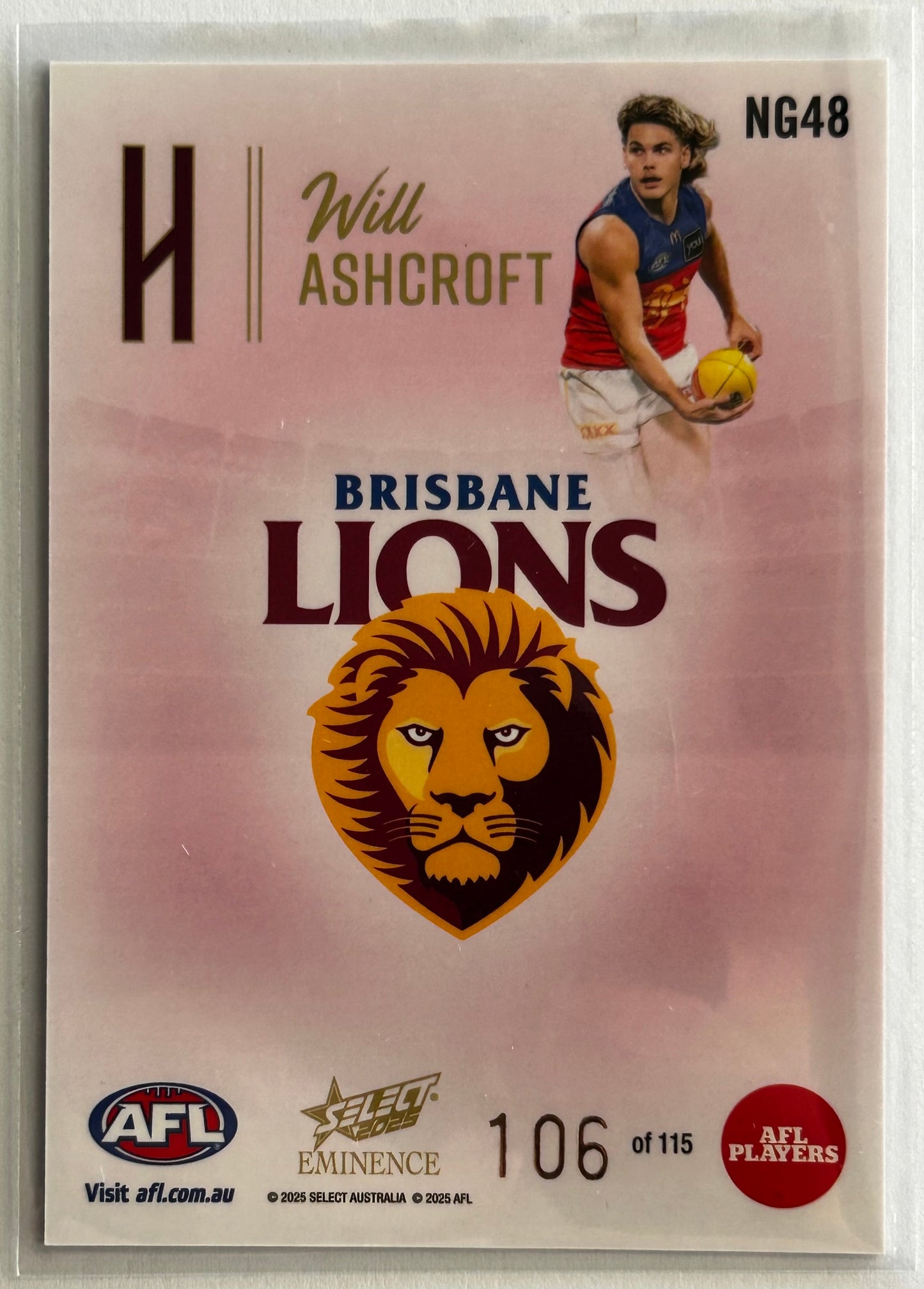 2025 AFL Select Eminence - WILL ASHCROFT (BRISBANE LIONS) Nameplate Gold 'H' /115 NG48
