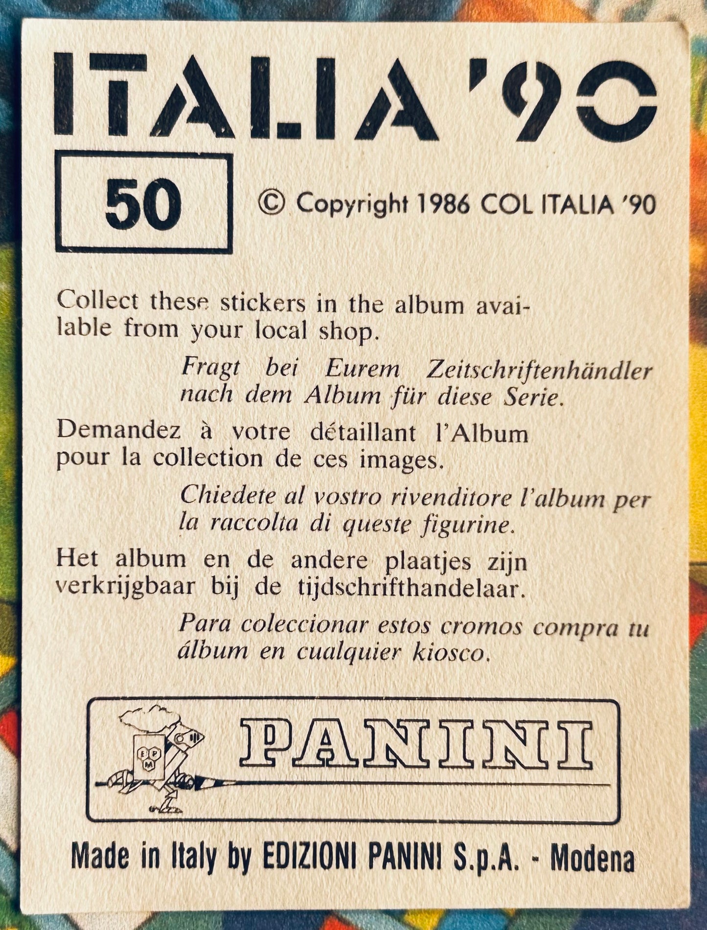 Panini FIFA World Cup Italia 90 Sticker - FERNANDO DI NAPOLI (ITALY) #50