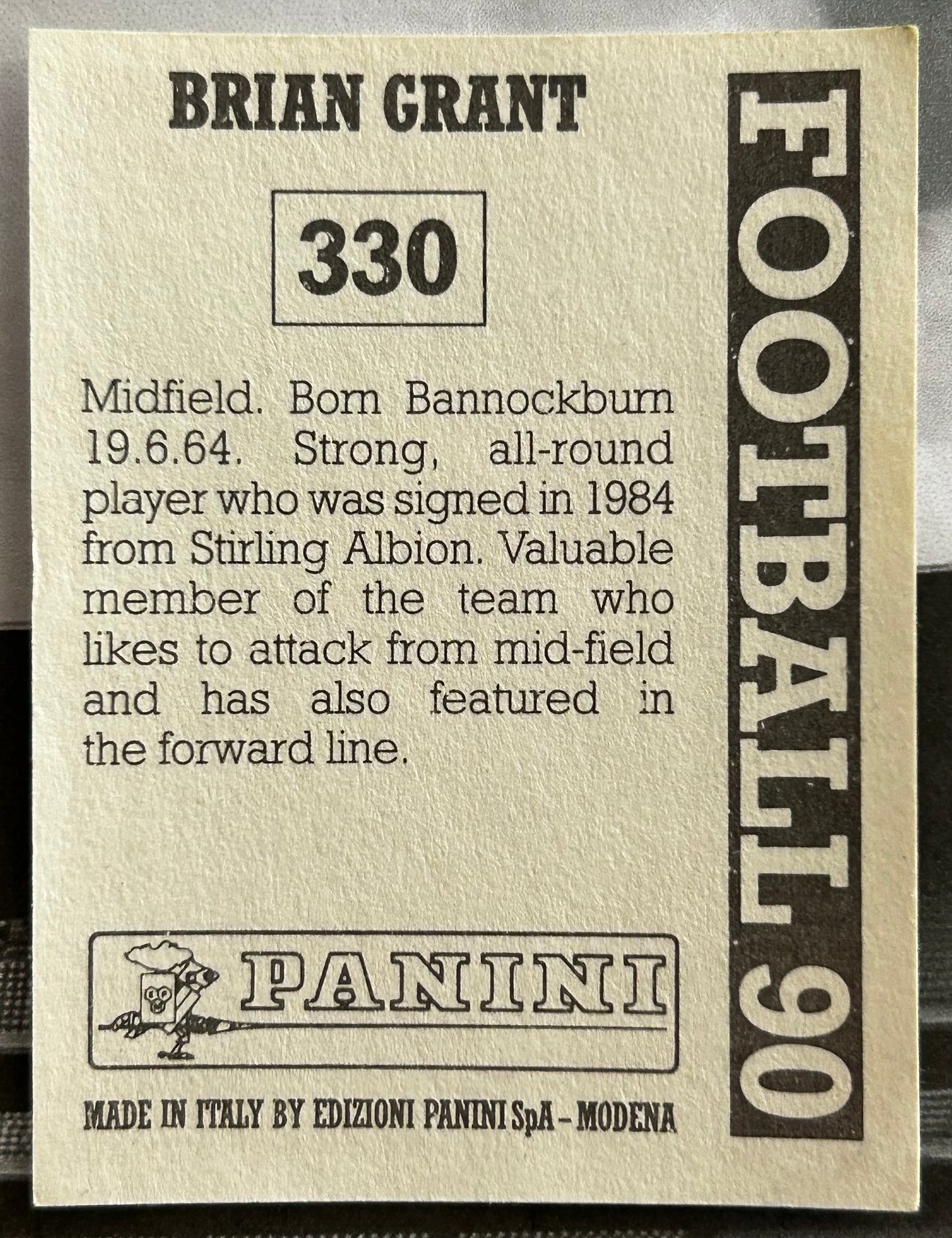 Panini Football 90 Sticker - BRIAN GRANT (ABERDEEN) #330