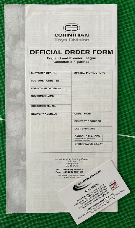Corinthian Toys Division Official Order Form - England & Premier League Collectable Figurines (Original Copy)