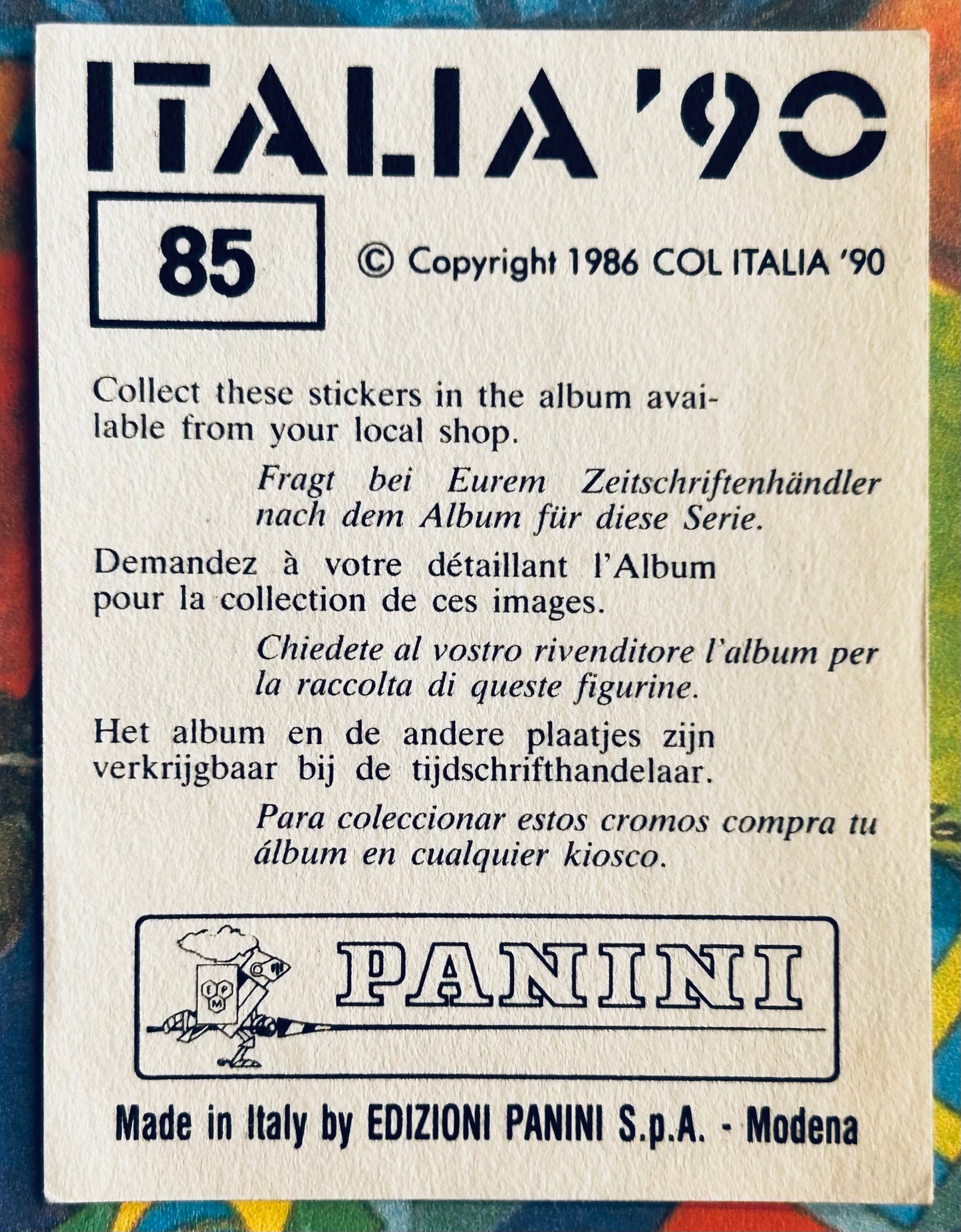 Panini FIFA World Cup Italia 90 Sticker - PETER FIEBER (CZECHOSLOVAKIA) #85