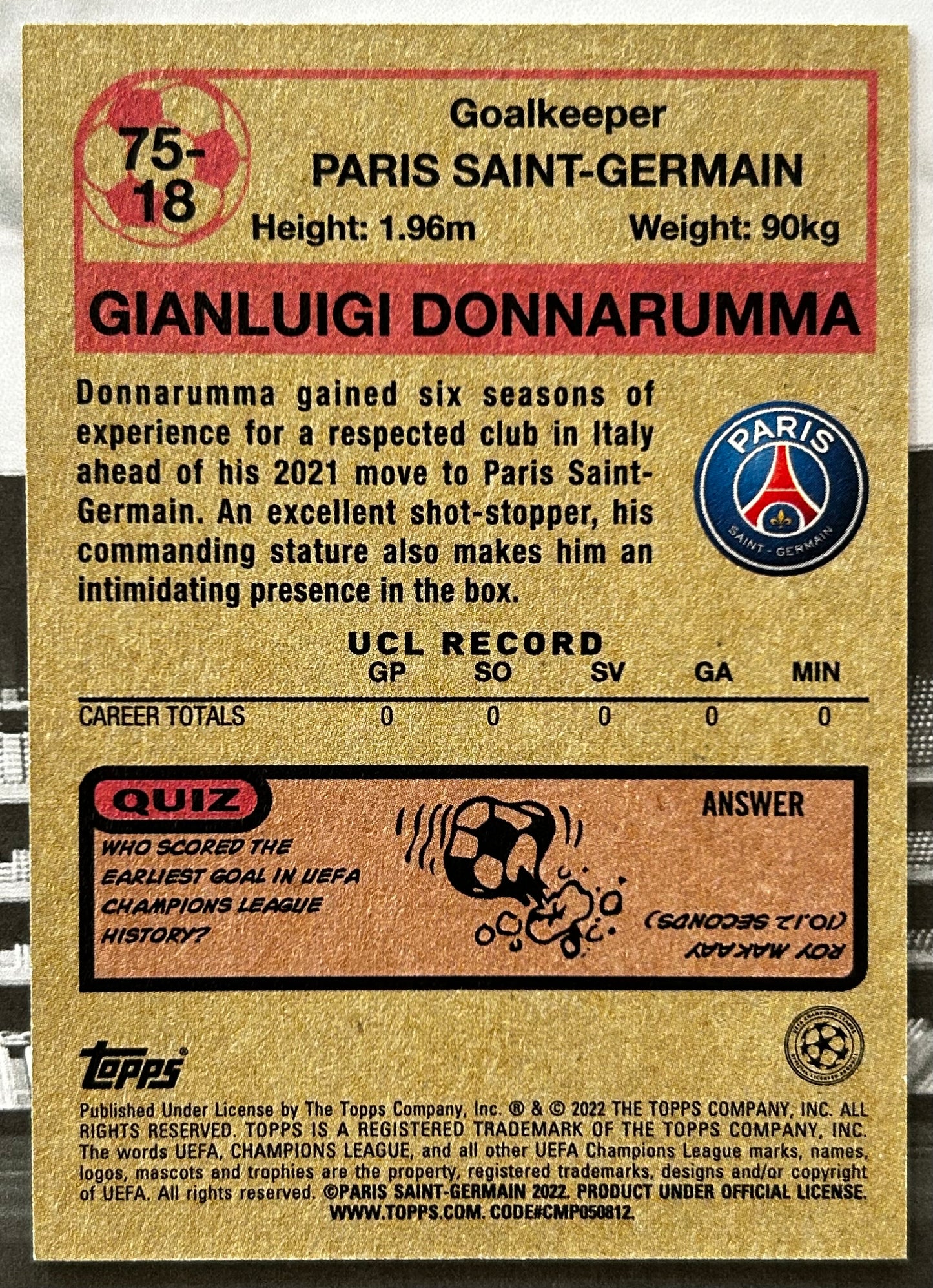 Topps UEFA 2021-22 Hobby - GIANLUIGI DONNARUMMA (PSG) 1975 #75-18