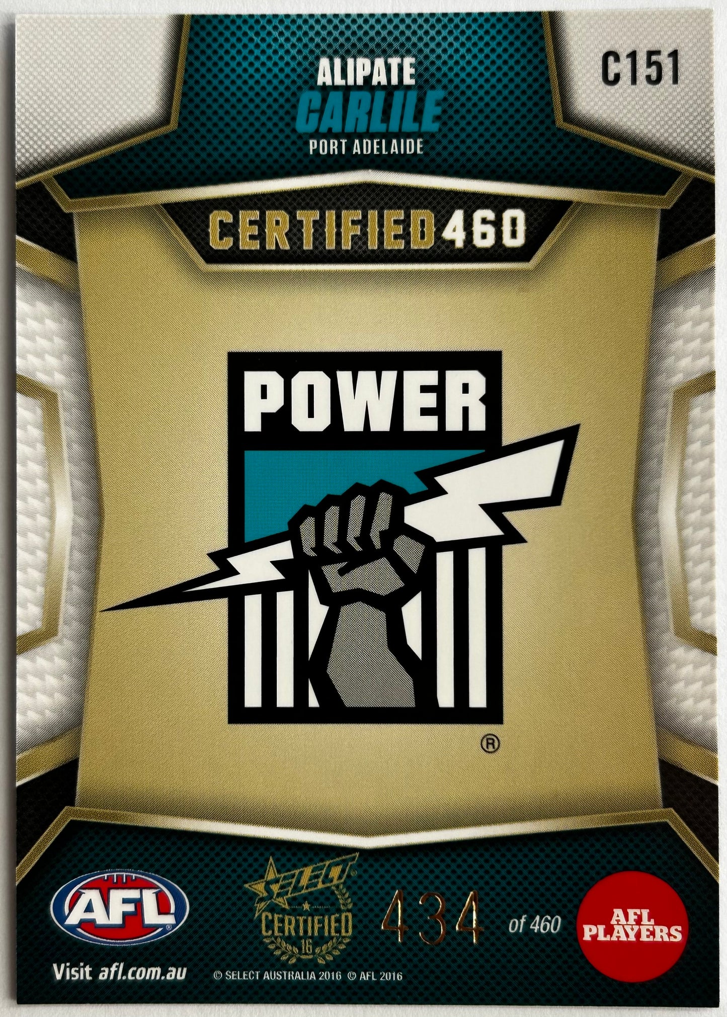 Select AFL 2016 Certified - ALIPATE CARLILE (PORT ADELAIDE) Certified 460 C151