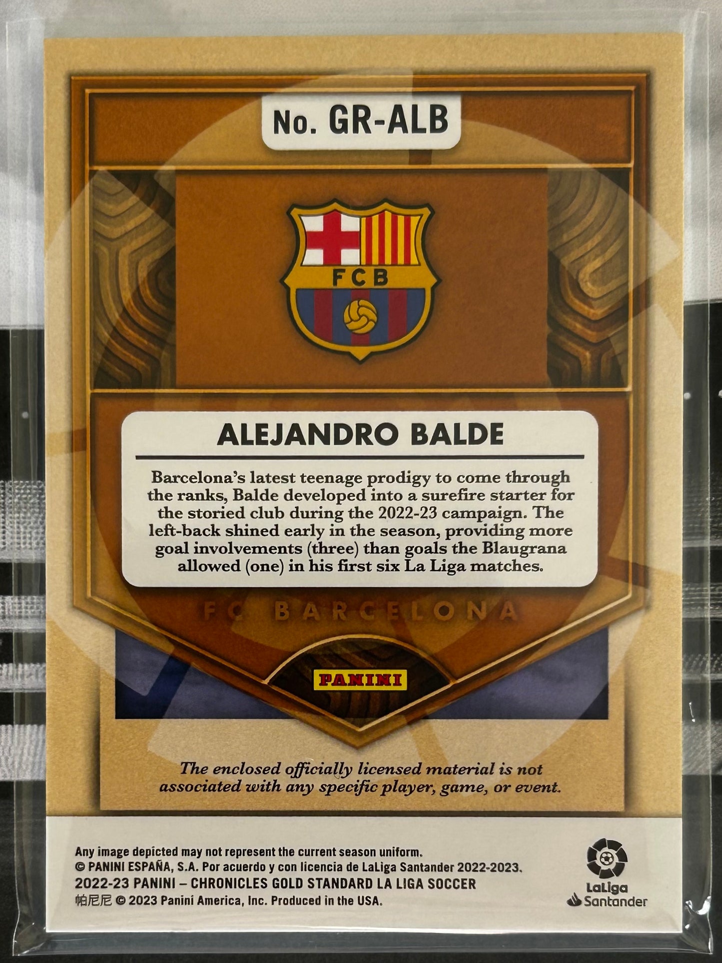 2022-23 Panini Chronicles Gold Standard La Liga Soccer - ALEJANDRO BALDE (FC BARCELONA) Gold Rush Patch GR-ALB /199