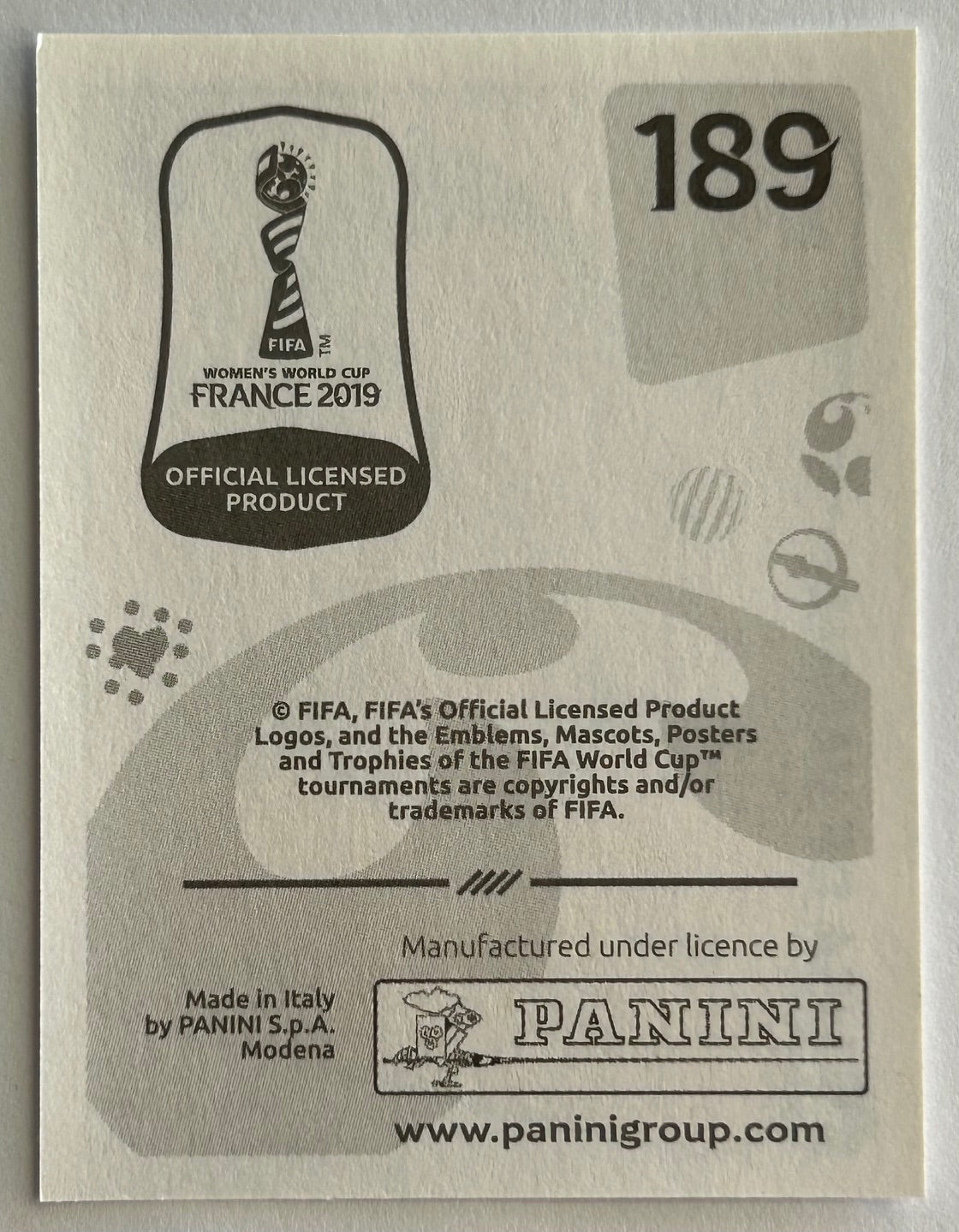 Panini FIFA Women's World Cup France 2019 - LISA DE VANNA (AUSTRALIA) Sticker #189