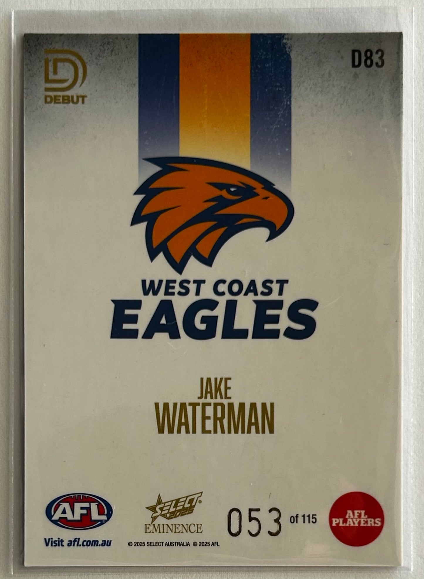 2025 AFL Select Eminence - JAKE WATERMAN (WEST COAST EAGLES) Debut /115 D83