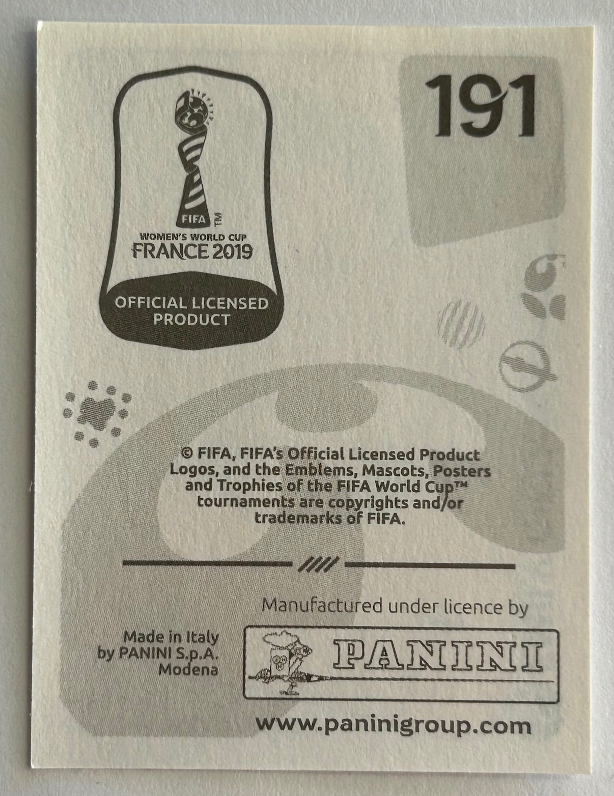 Panini FIFA Women's World Cup France 2019 - EMILY GIELNIK (AUSTRALIA) Sticker #191