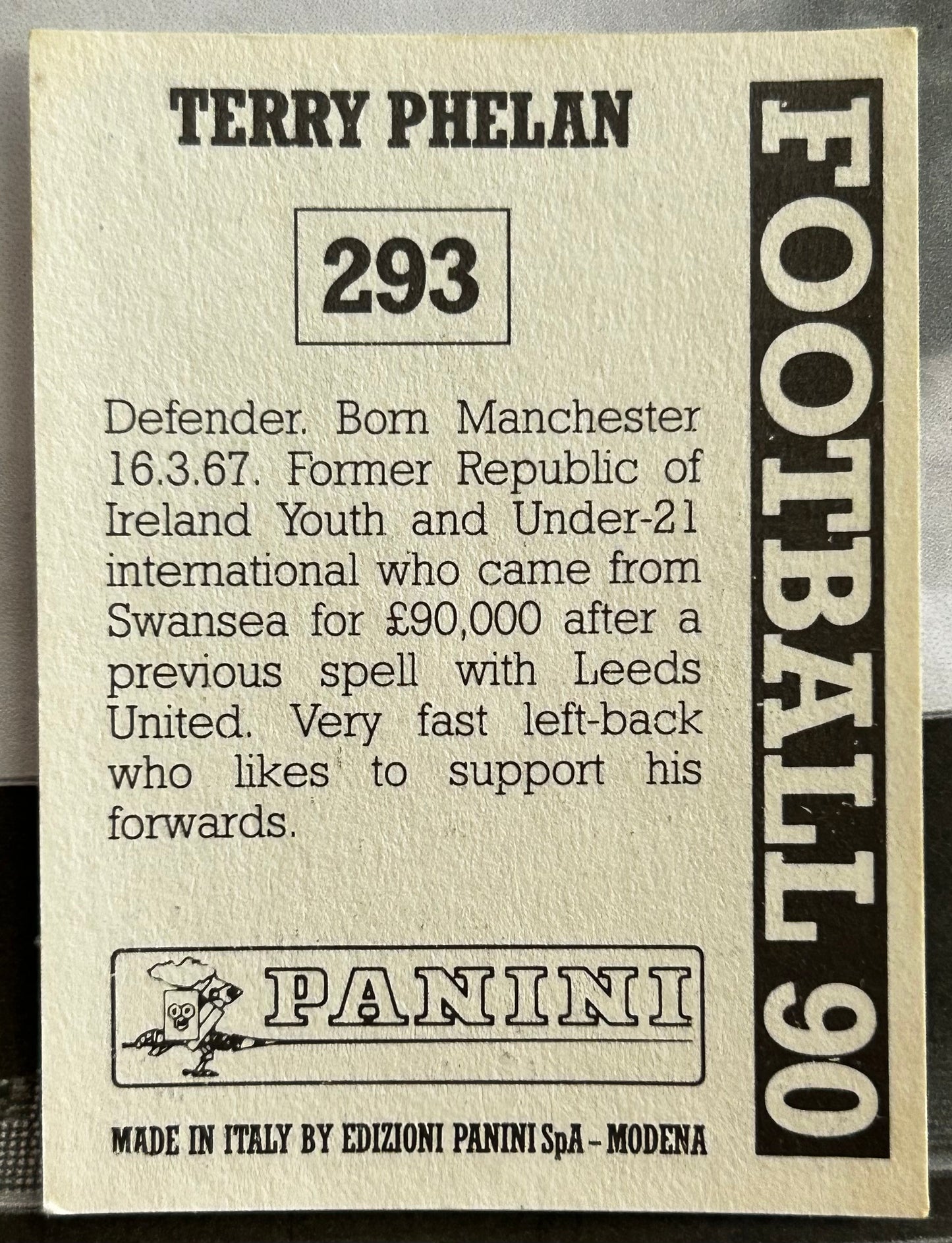 Panini Football 90 Sticker - TERRY PHELAN (WIMBLEDON) #293