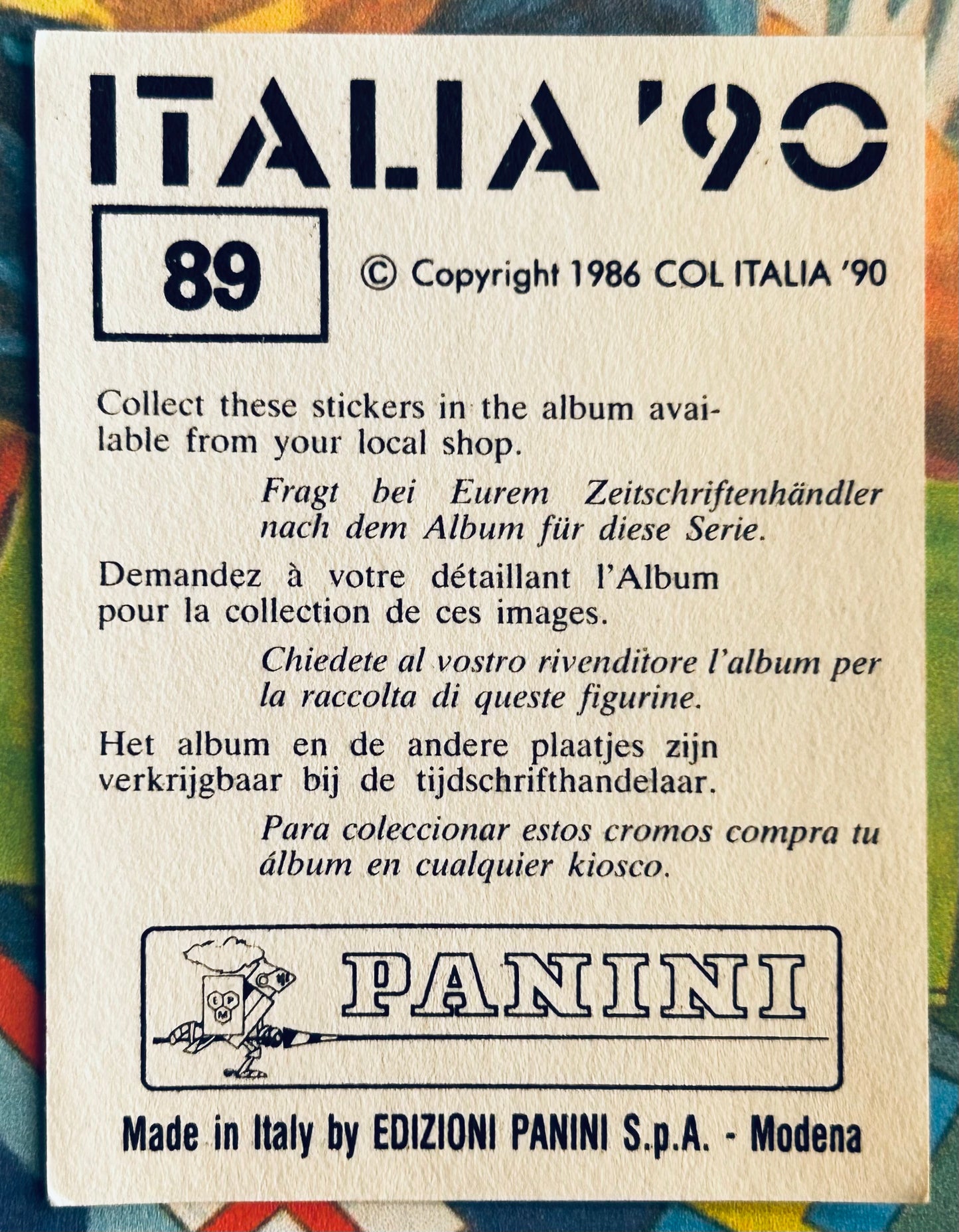 Panini FIFA World Cup Italia 90 Sticker - LUBOMIR MORAVCIK (CZECHOSLOVAKIA) #89