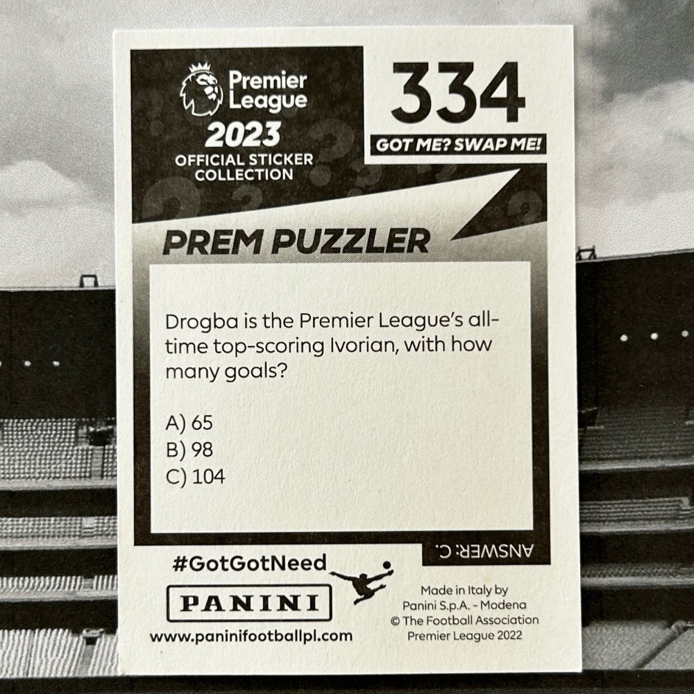 2023 Panini Premier League Sticker Collection - DIDIER DROGBA (CHELSEA) Premier League Legend #334