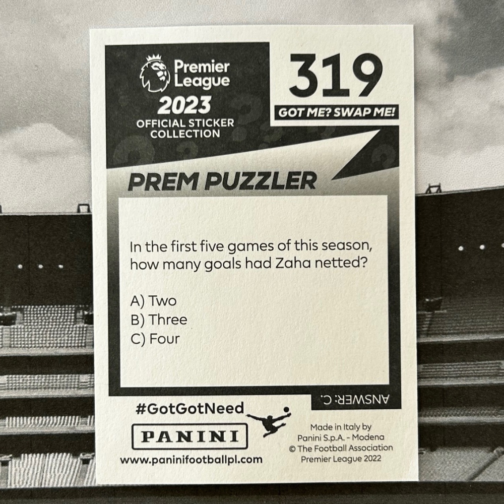 2023 Panini Premier League Sticker Collection - WILFRIED ZAHA (CRYSTAL PALACE) Elite #319