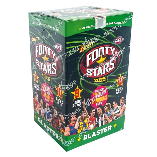 Select AFL Footy Stars 2025 - Blaster Box (inc 2 Exclusive Pink Dragon Scale Luminous Cards)