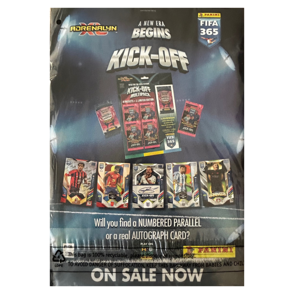 2026 Panini FIFA 365 Adrenalyn XL - STRIKE IT! MAGAZINE #151 (28.08.25) with 3 Kick Off packs & Bellingham Limited Edition