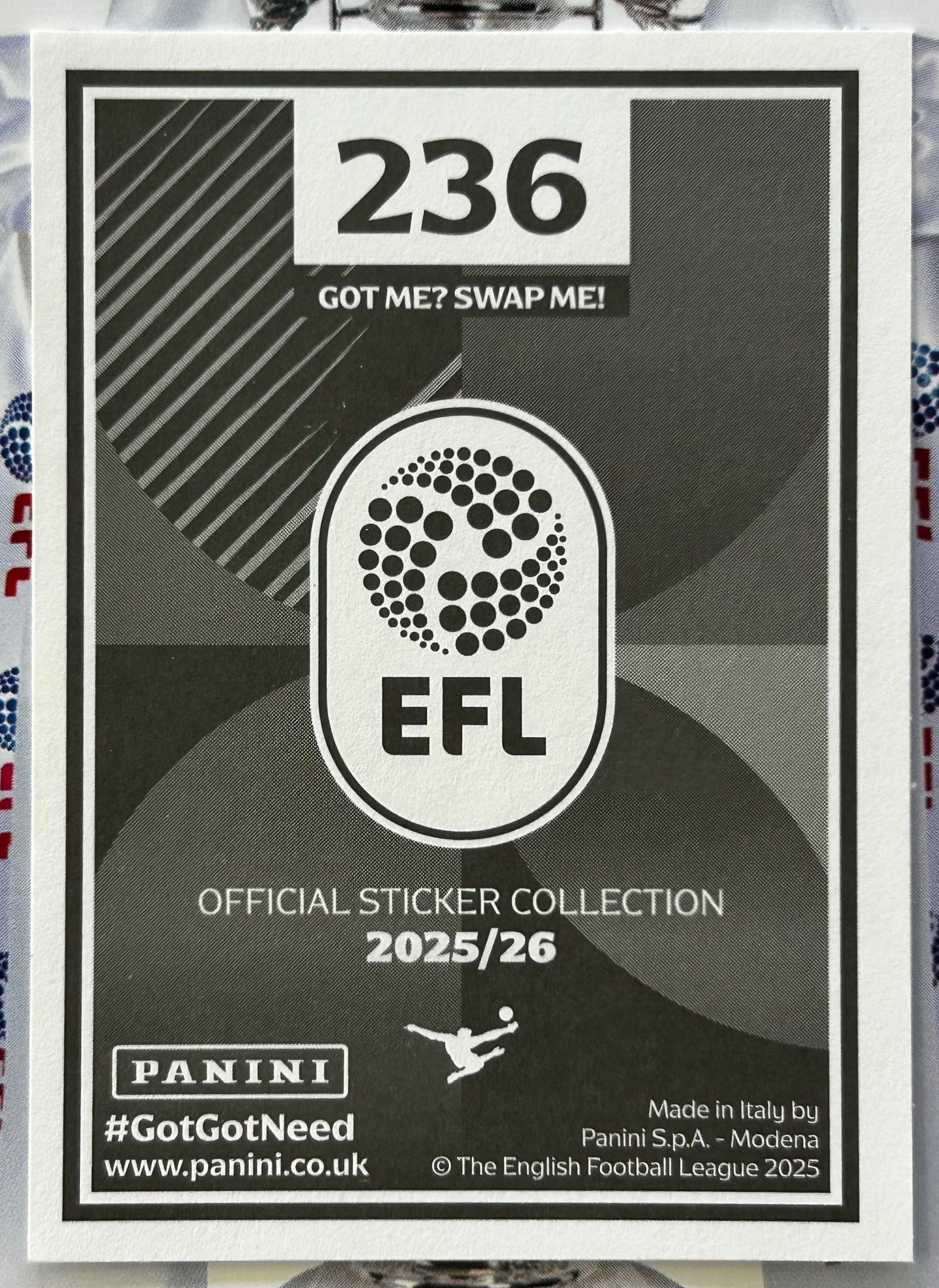 Panini EFL 2025-26 Sticker Collection - LEIF DAVIS (IPSWICH TOWN) Elite #236