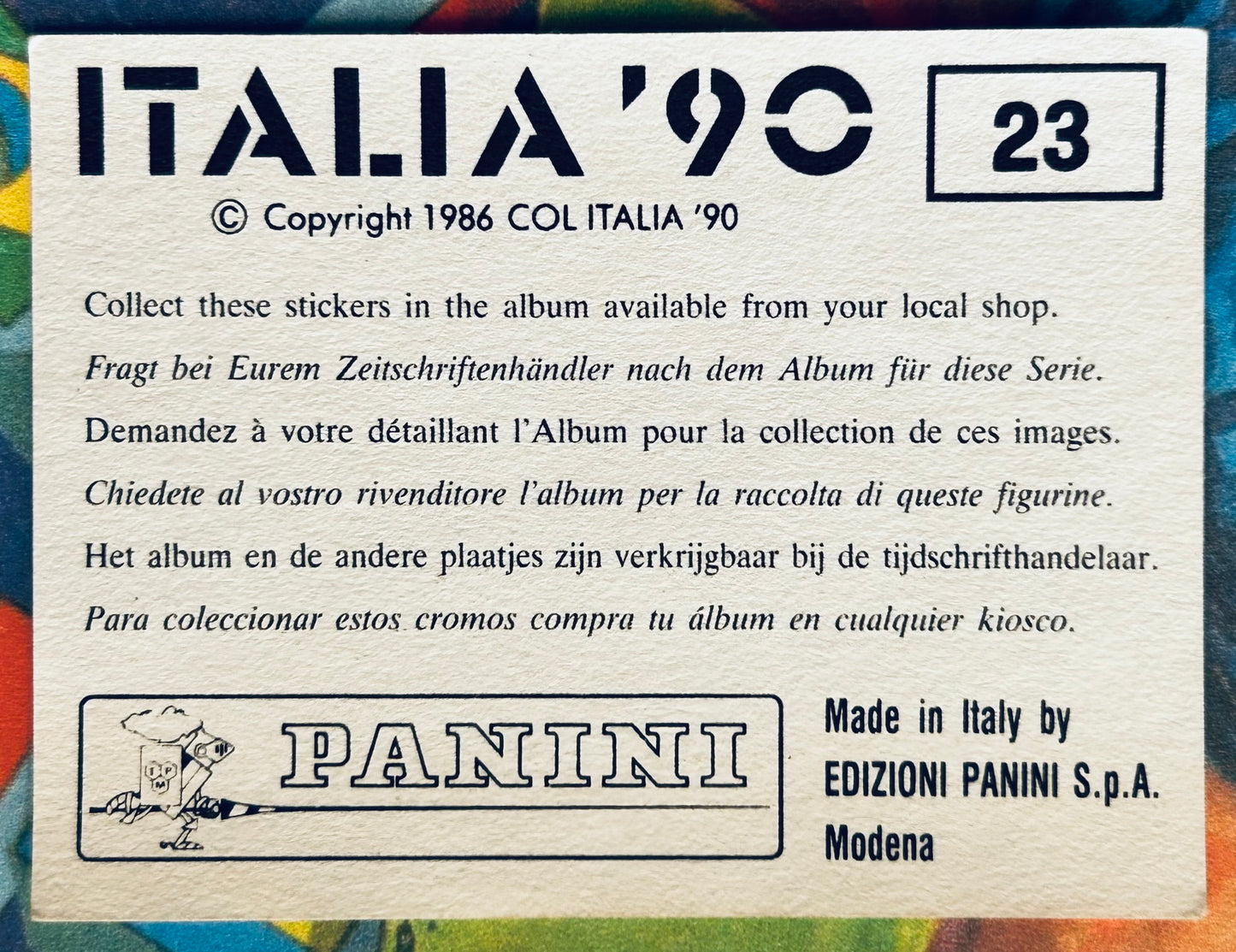 Panini FIFA World Cup Italia 90 Sticker - GENOVA #23