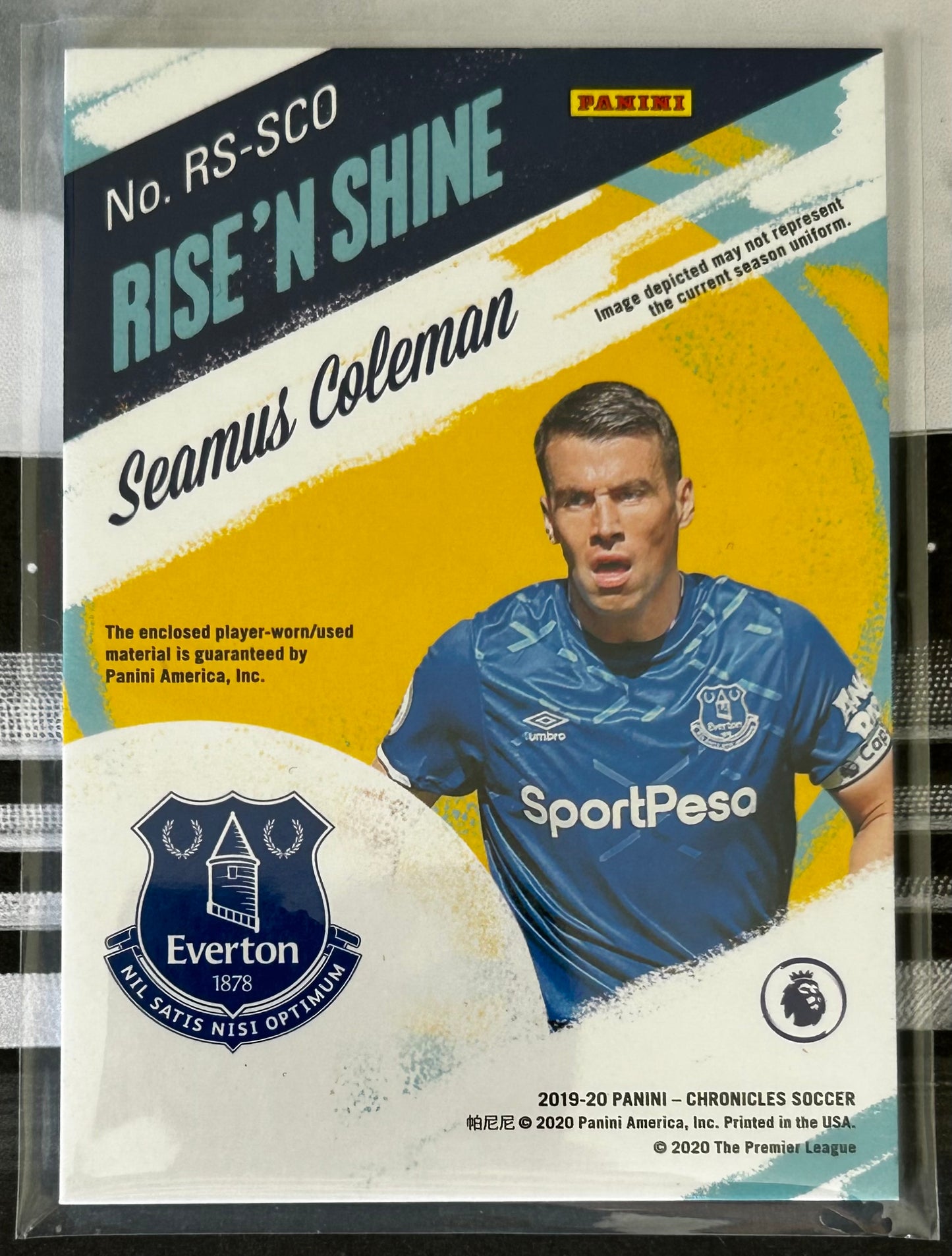 2019-20 Panini Chronicles Soccer - SEAMUS COLEMAN (EVERTON) Rise 'N Shine Patch RS-SCO /50