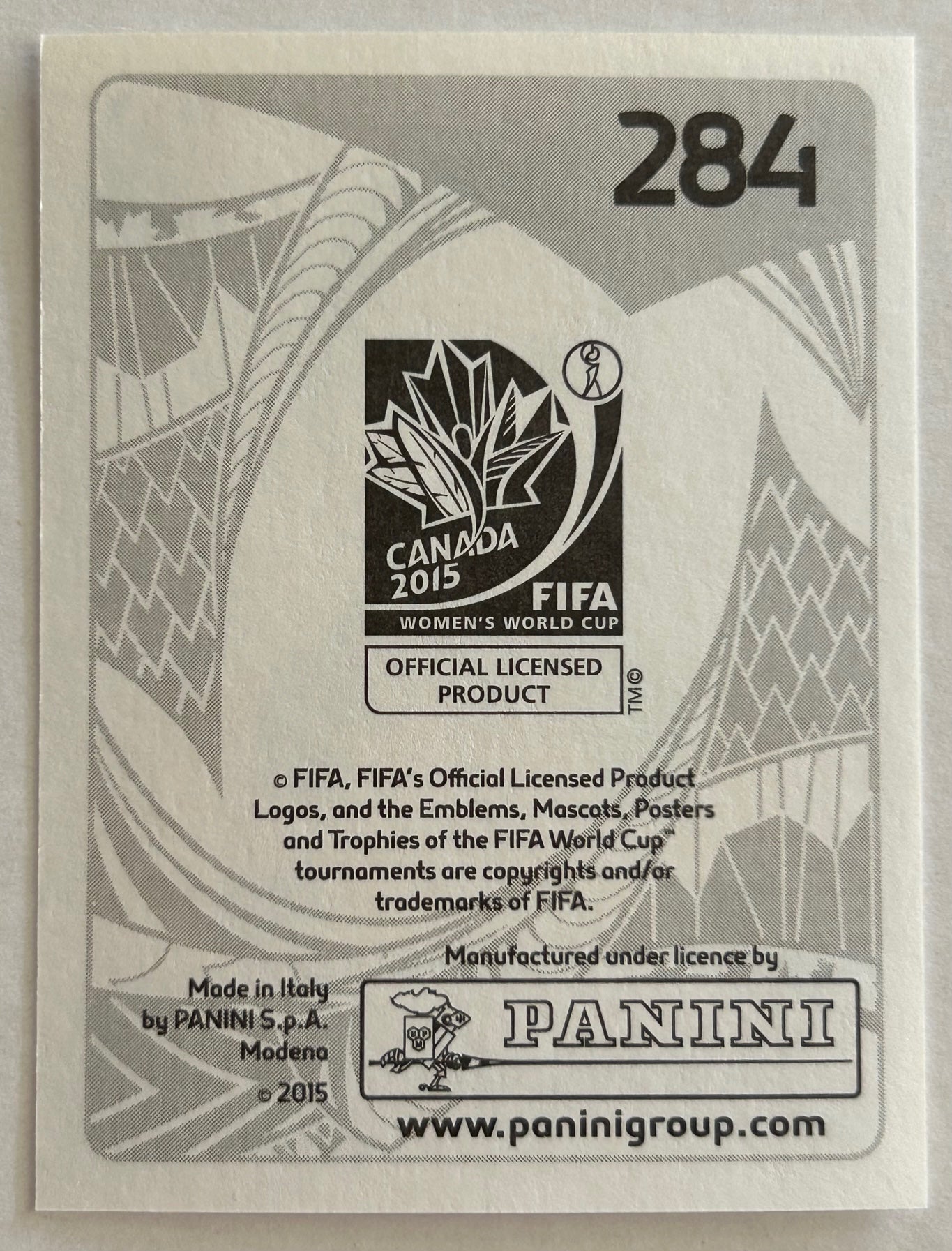 Panini FIFA Women's World Cup Canada 2015 - LISA DE VANNA (AUSTRALIA) Sticker #284