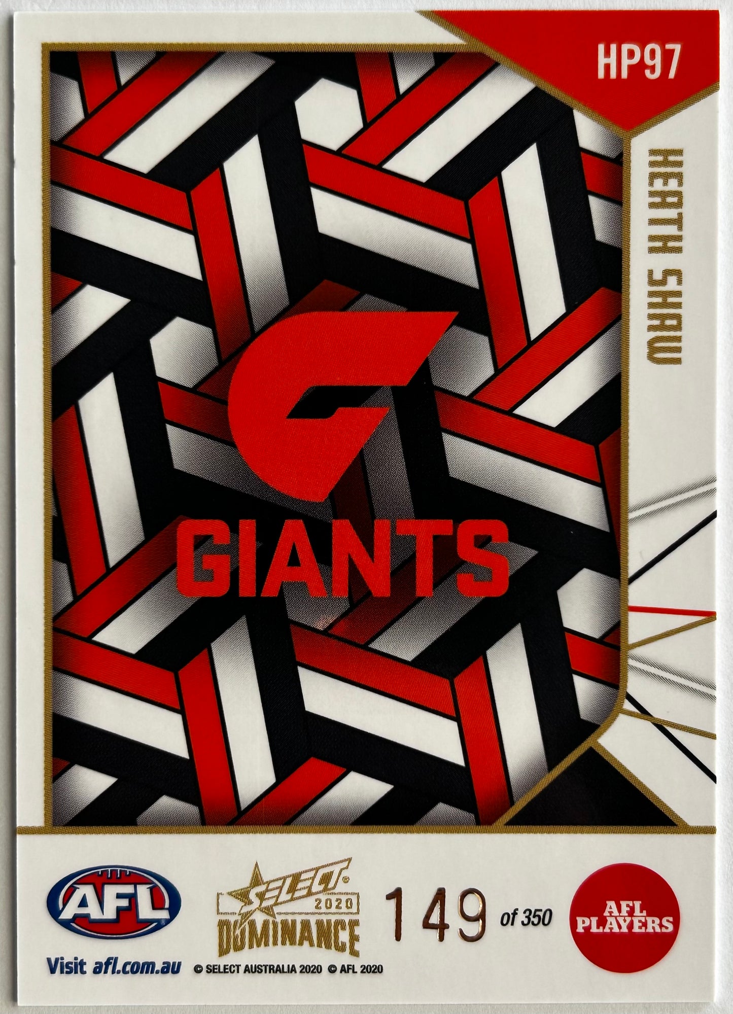 2020 AFL Select Dominance - HEATH SHAW (GWS GIANTS) Holographic Parallel HP97 /350