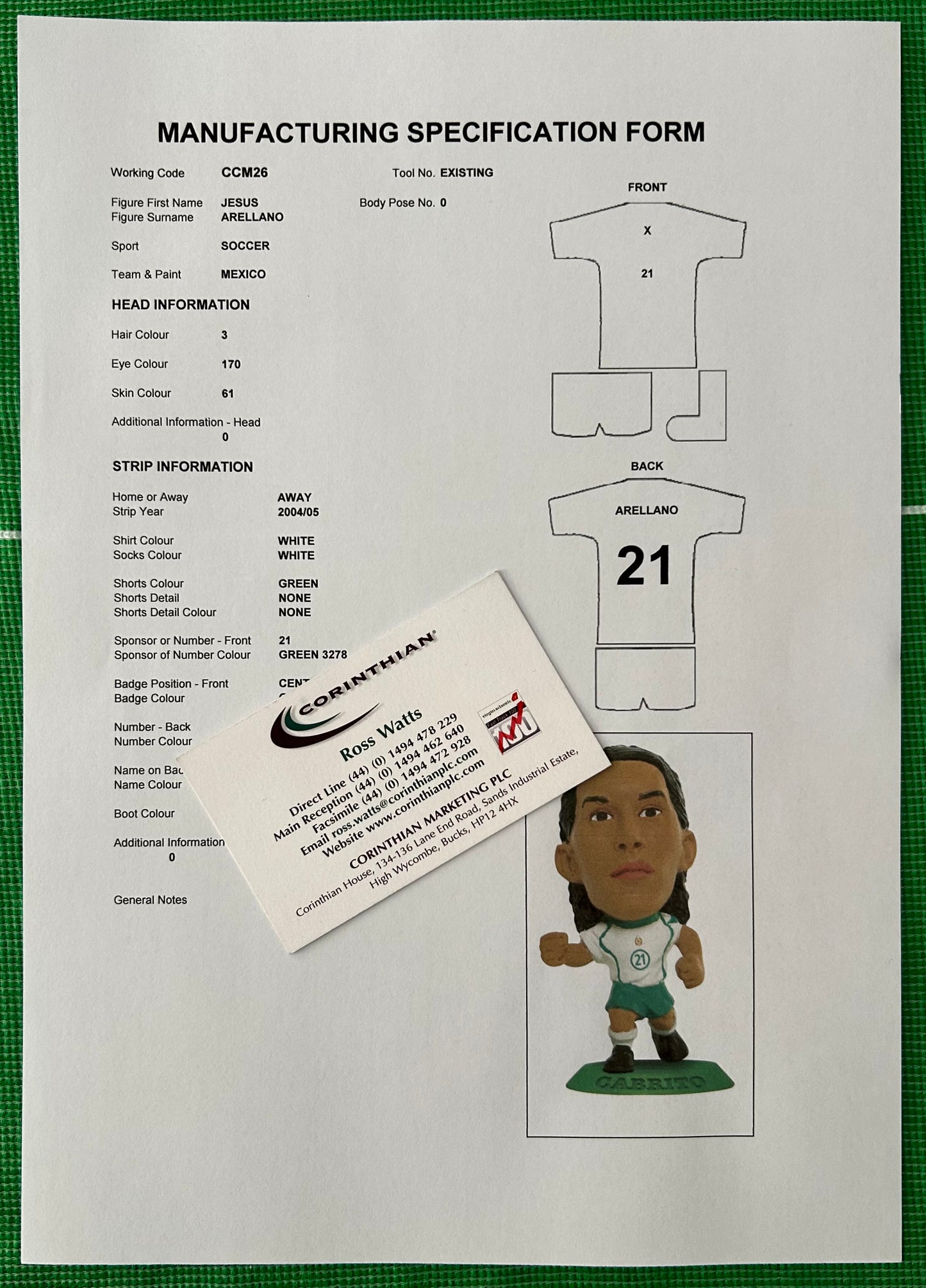 Corinthian MicroStars Manufacturing Specification Form - JESUS 'CABRITO' ARELLANO (MEXICO) Away Kit 2004-05 CCM26