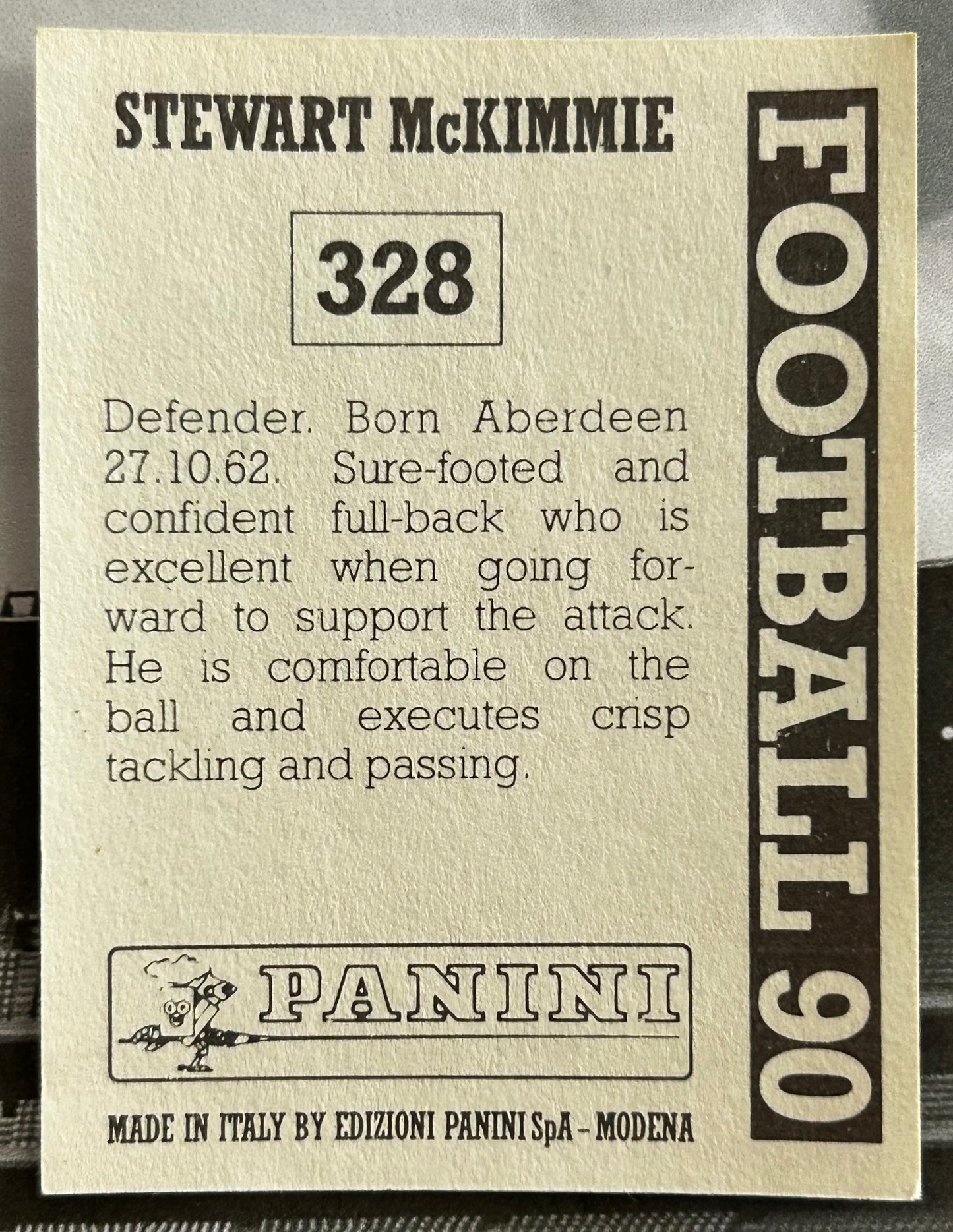 Panini Football 90 Sticker - STEWARD McKIMMIE (ABERDEEN) #328
