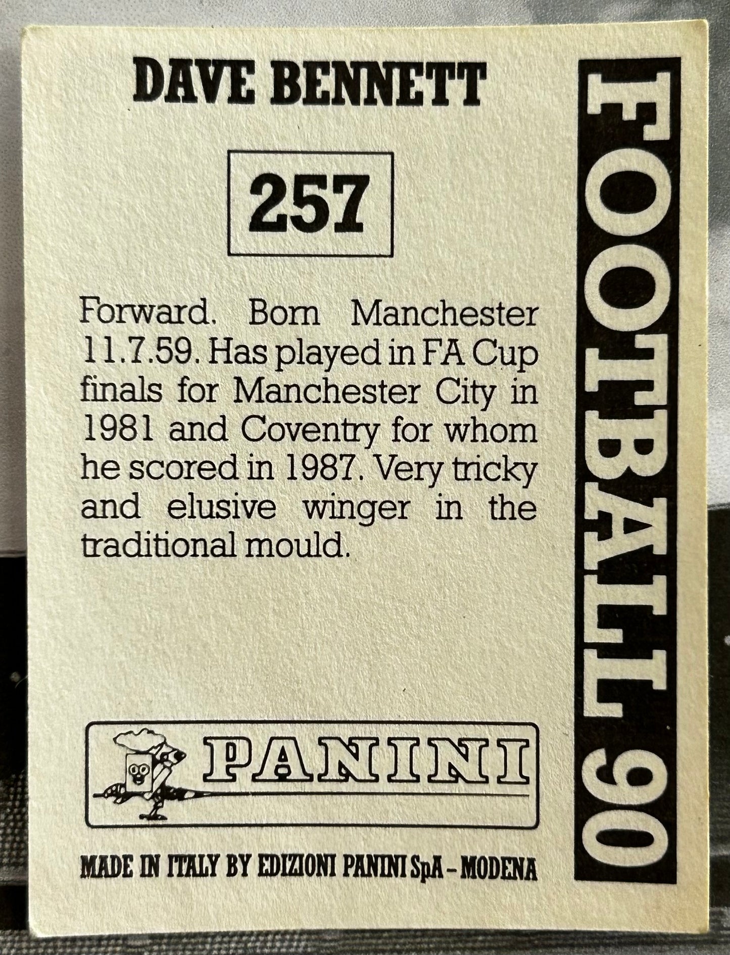 Panini Football 90 Sticker - DAVE BENNETT (SHEFFIELD WEDNESDAY) #257