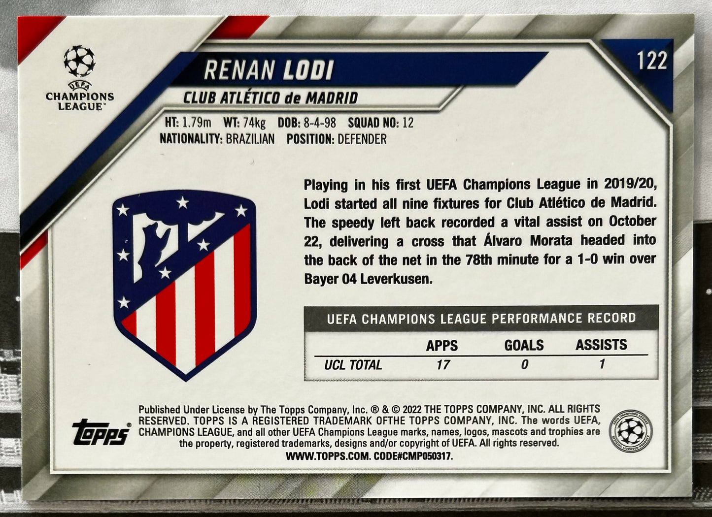 Topps UEFA Chrome Sapphire 2021-22 - RENAN LODI (ATLETICO DE MADRID) #122