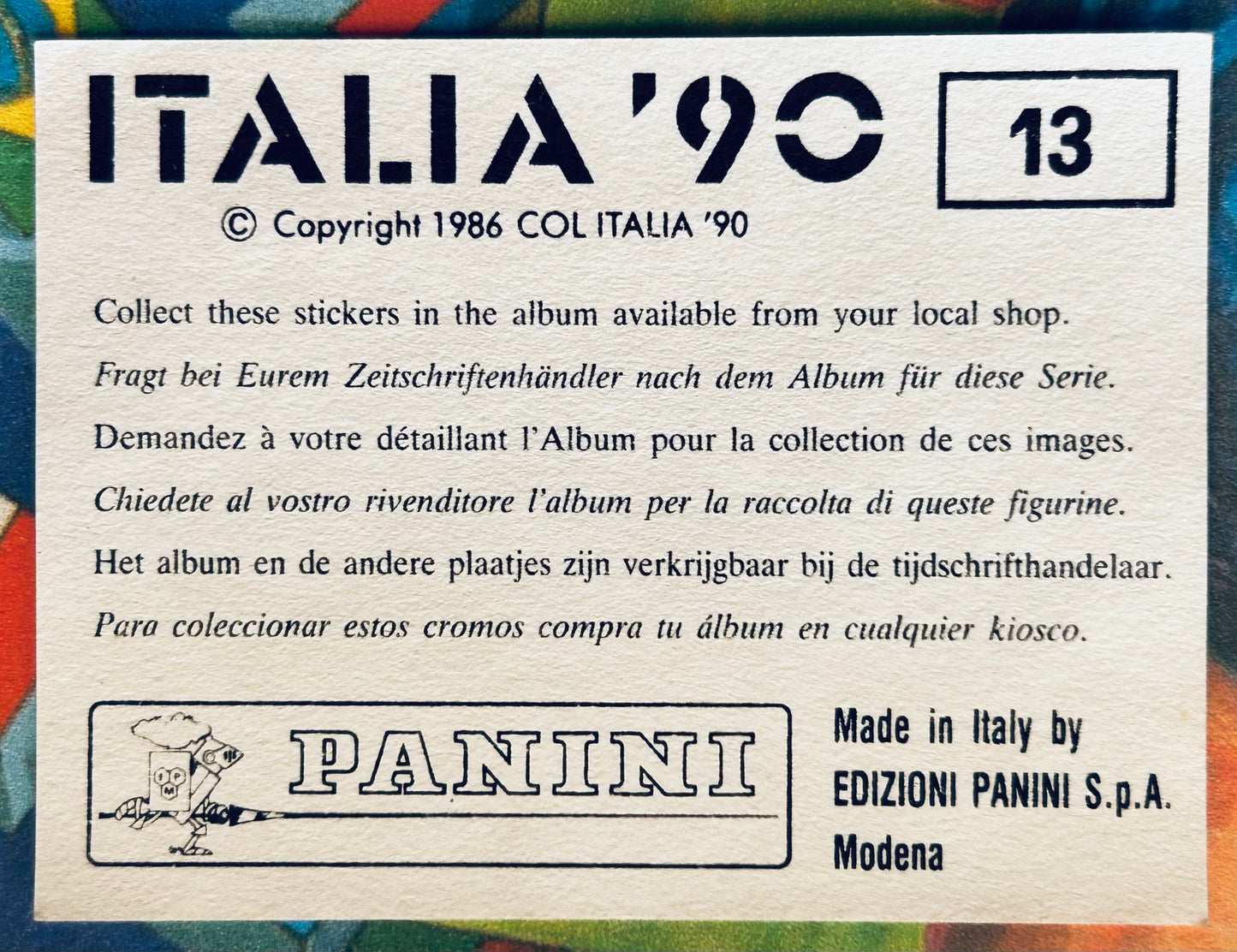 Panini FIFA World Cup Italia 90 Sticker - NAPOLI STADIO SAN PAOLO #13