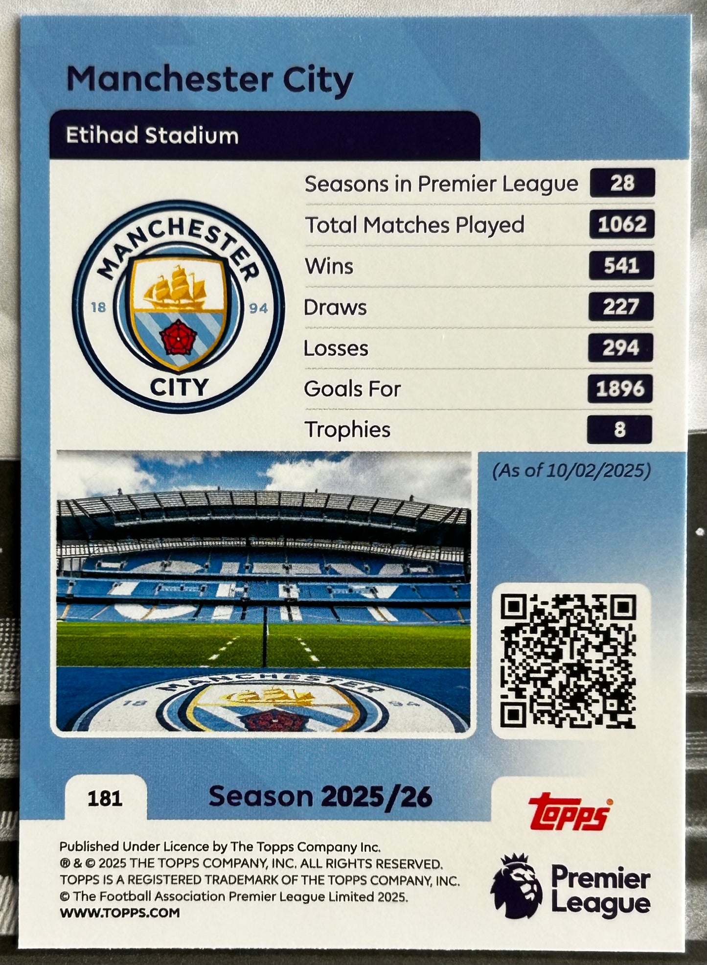 Topps Premier League 2026 Debut Edition - TEAM BADGE (MANCHESTER CITY) #181
