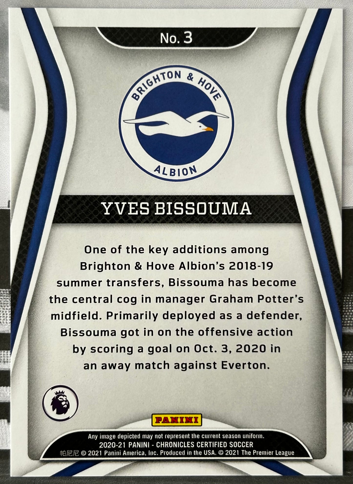 2020-21 Panini Chronicles Certified Soccer - YVES BISSOUMA (BRIGHTON) Blue Stars Parallel #3 /16