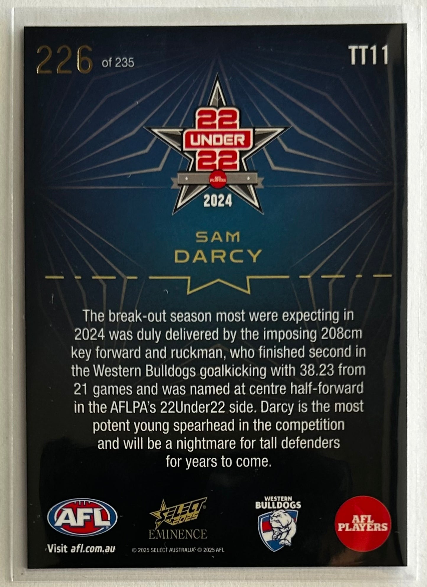 2025 AFL Select Eminence - SAM DARCY (WESTERN BULLDOGS) 22Under22 /235 TT11