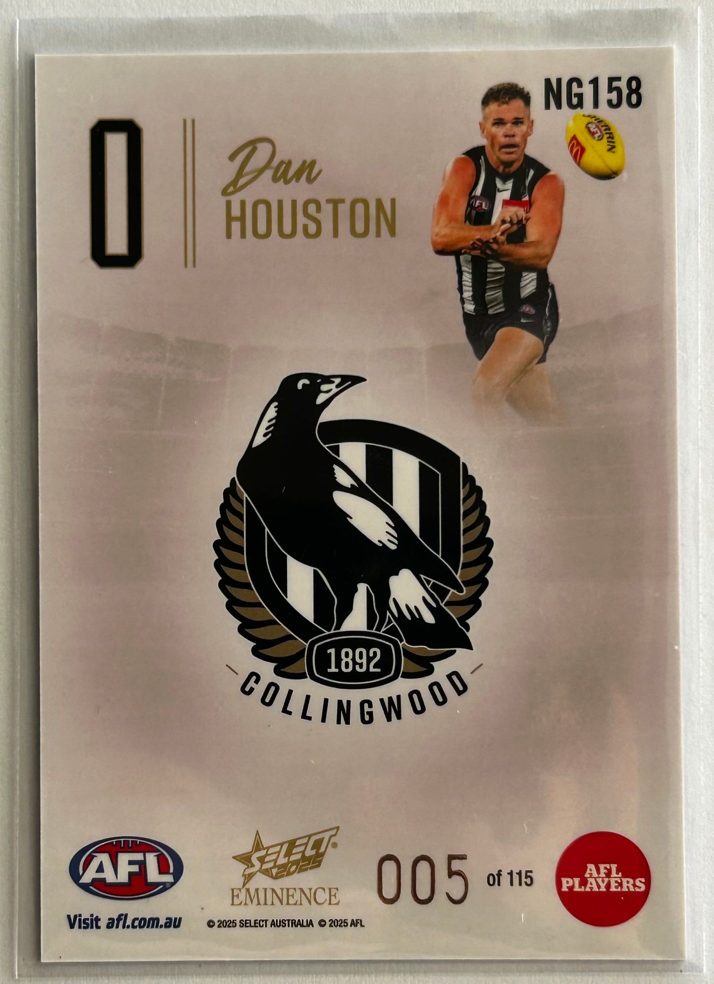 2025 AFL Select Eminence - DAN HOUSTON (COLLINGWOOD) Nameplate Gold 'O' /115 NG158