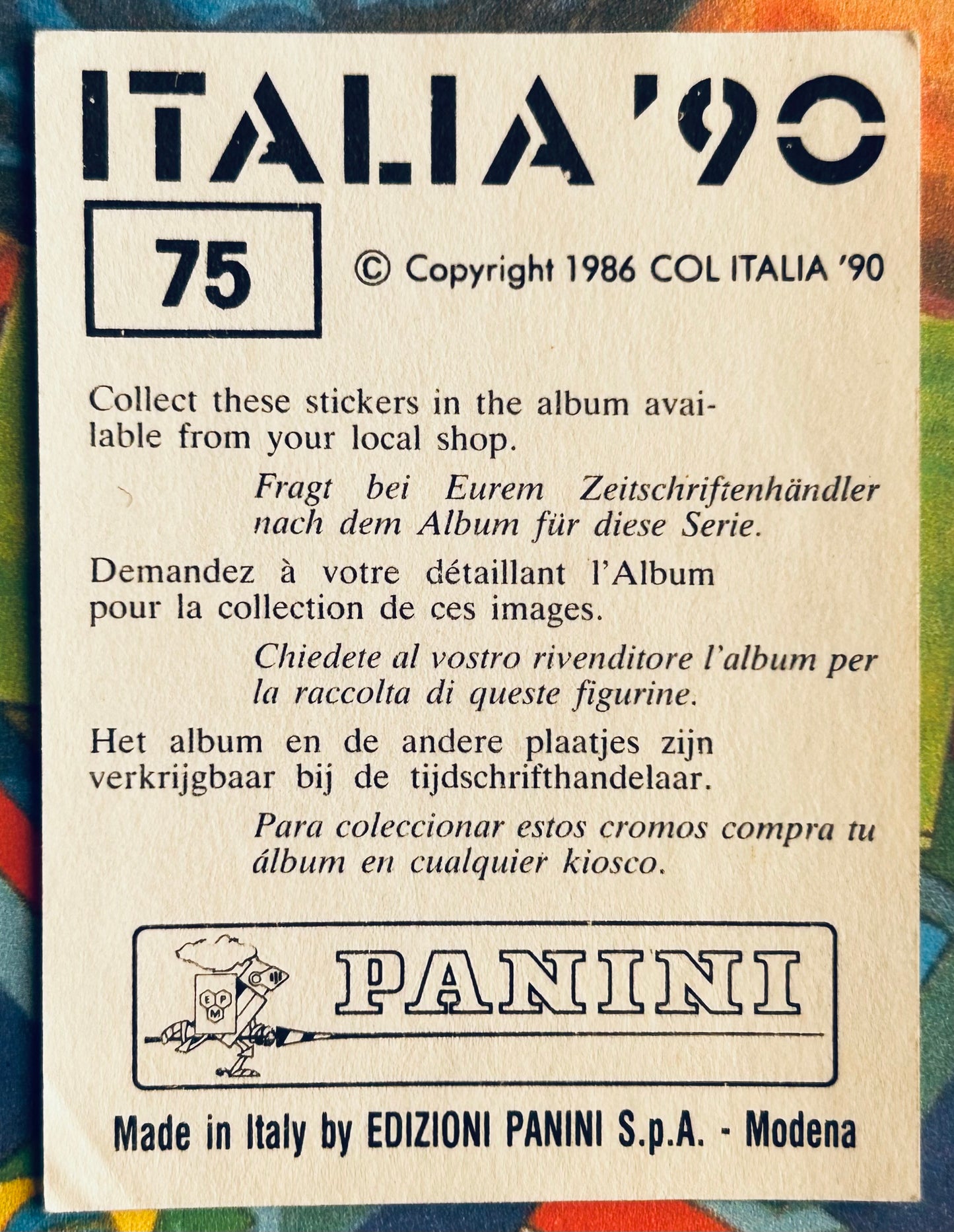 Panini FIFA World Cup Italia 90 Sticker - HEIMO PFEIFENBERGER (AUSTRIA) #75