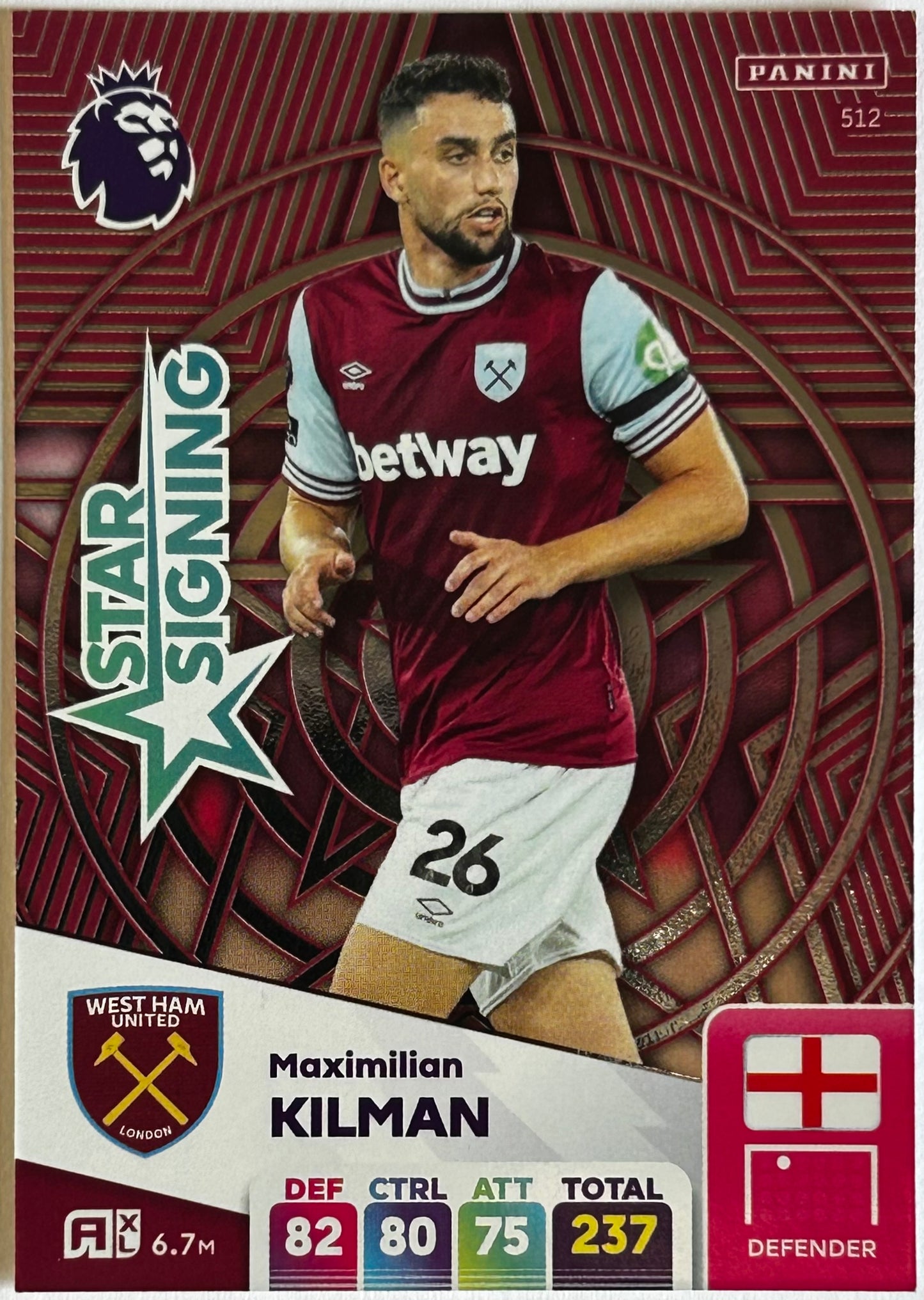 Panini Adrenalyn XL Premier League 2025 - MAXIMILLIAN KILMAN (WEST HAM UNITED) Star Signing 512