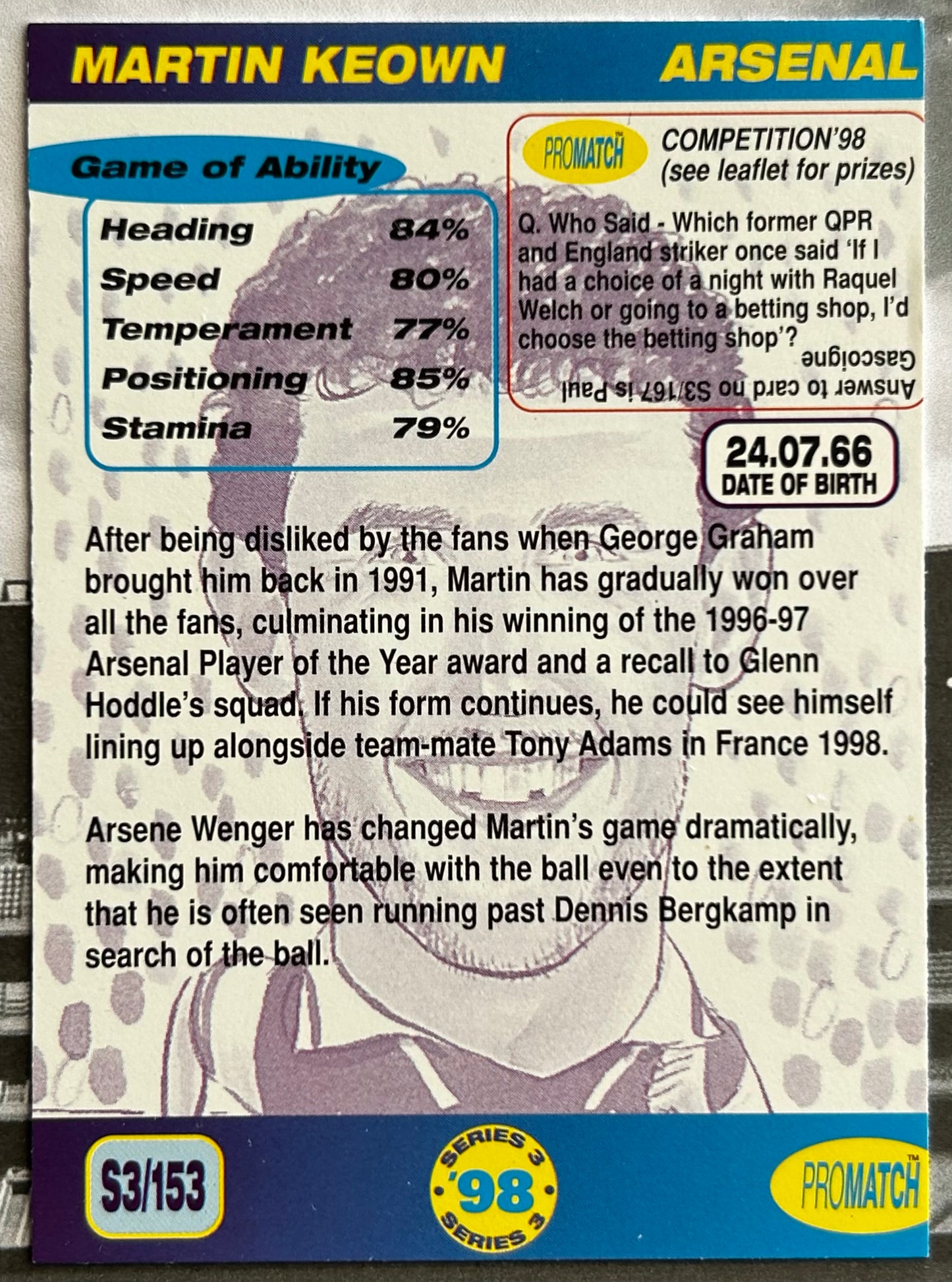 ProMatch 98 Premier League Series 3 - MARTIN KEOWN (ARSENAL) #153