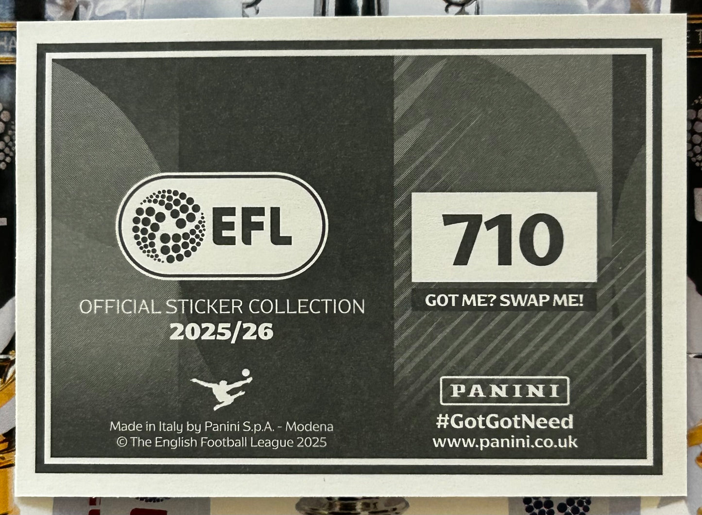 Panini EFL 2025-26 Sticker Collection - CLUB CREST (CAMBRIDGE UNITED) #710