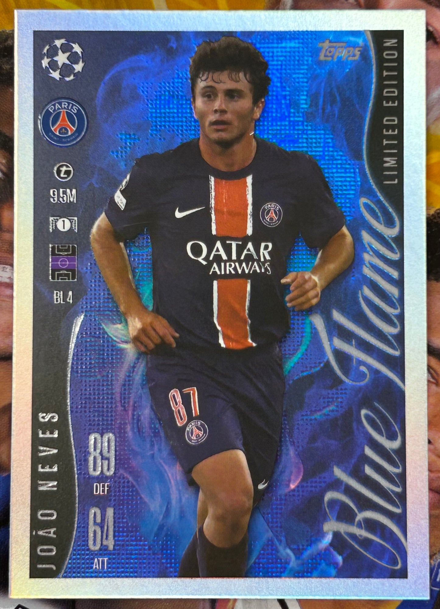 Topps 2024-25 Match Attax Extra UEFA - JOAO NEVES (PSG) Blue Flame Limited Edition #BL4
