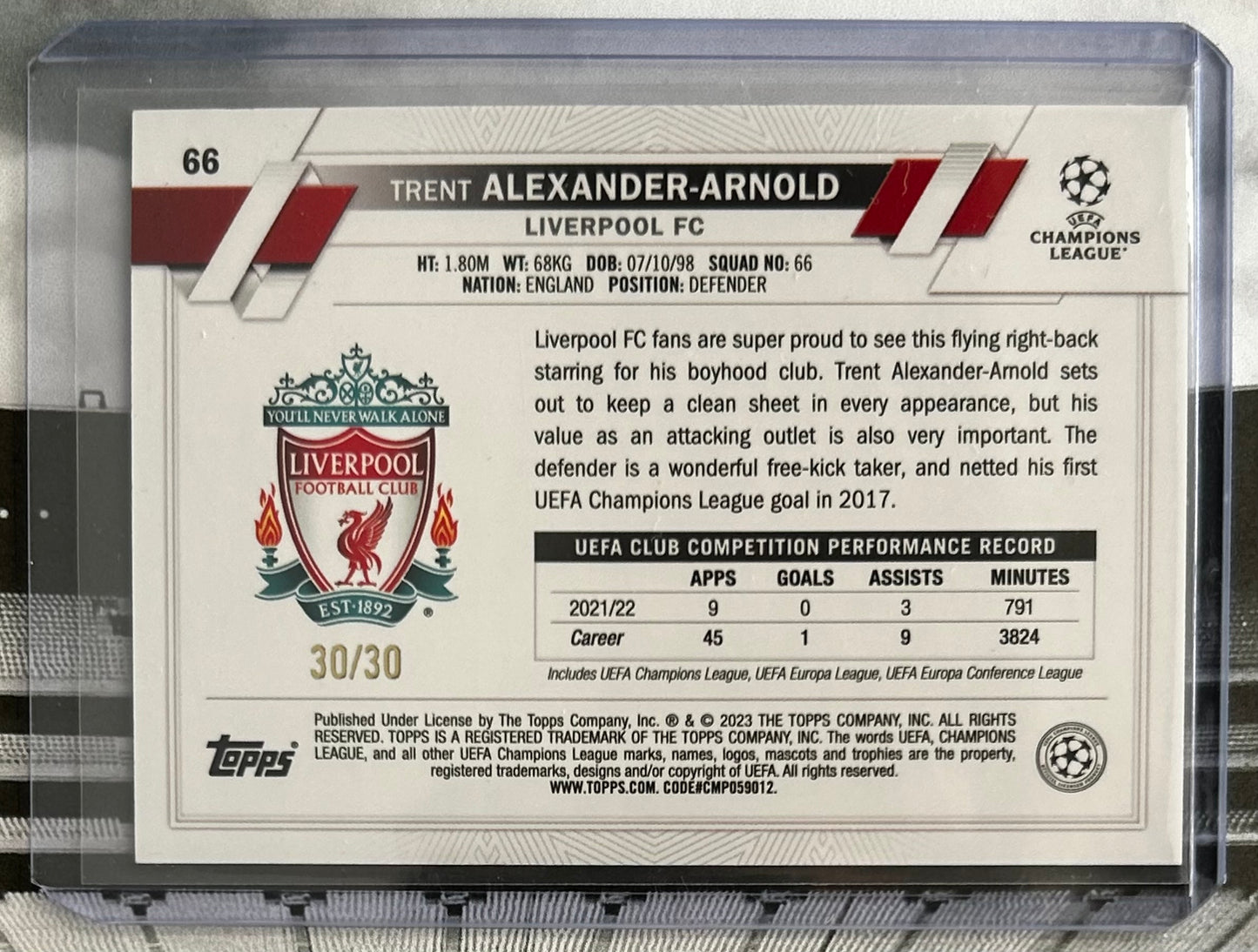 Topps UEFA Club Competitions 1st Edition 2022-23 - TRENT ALEXANDER-ARNOLD (LIVERPOOL) Purple Parallel #66 /30
