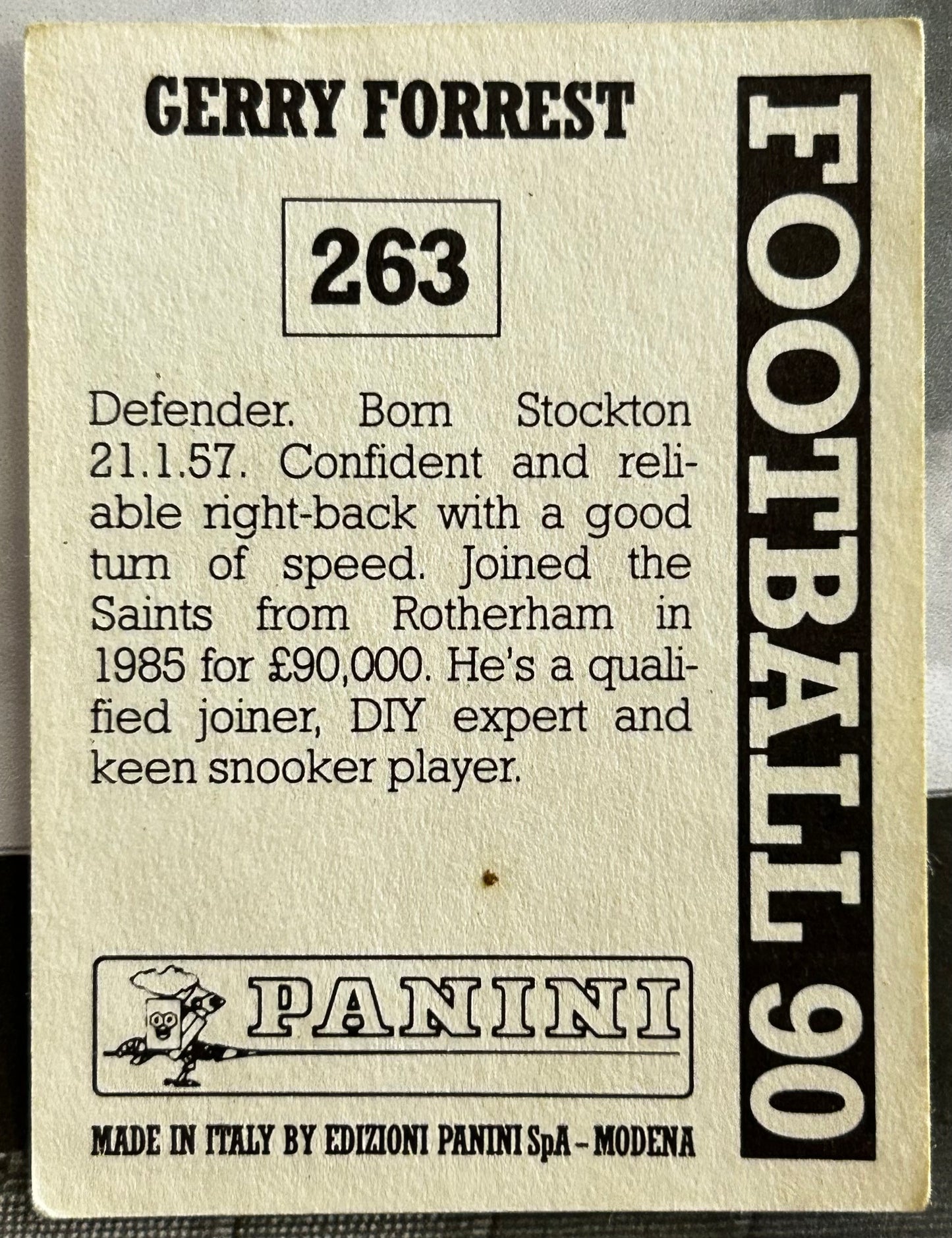 Panini Football 90 Sticker - GERRY FORREST (SOUTHAMPTON) #263