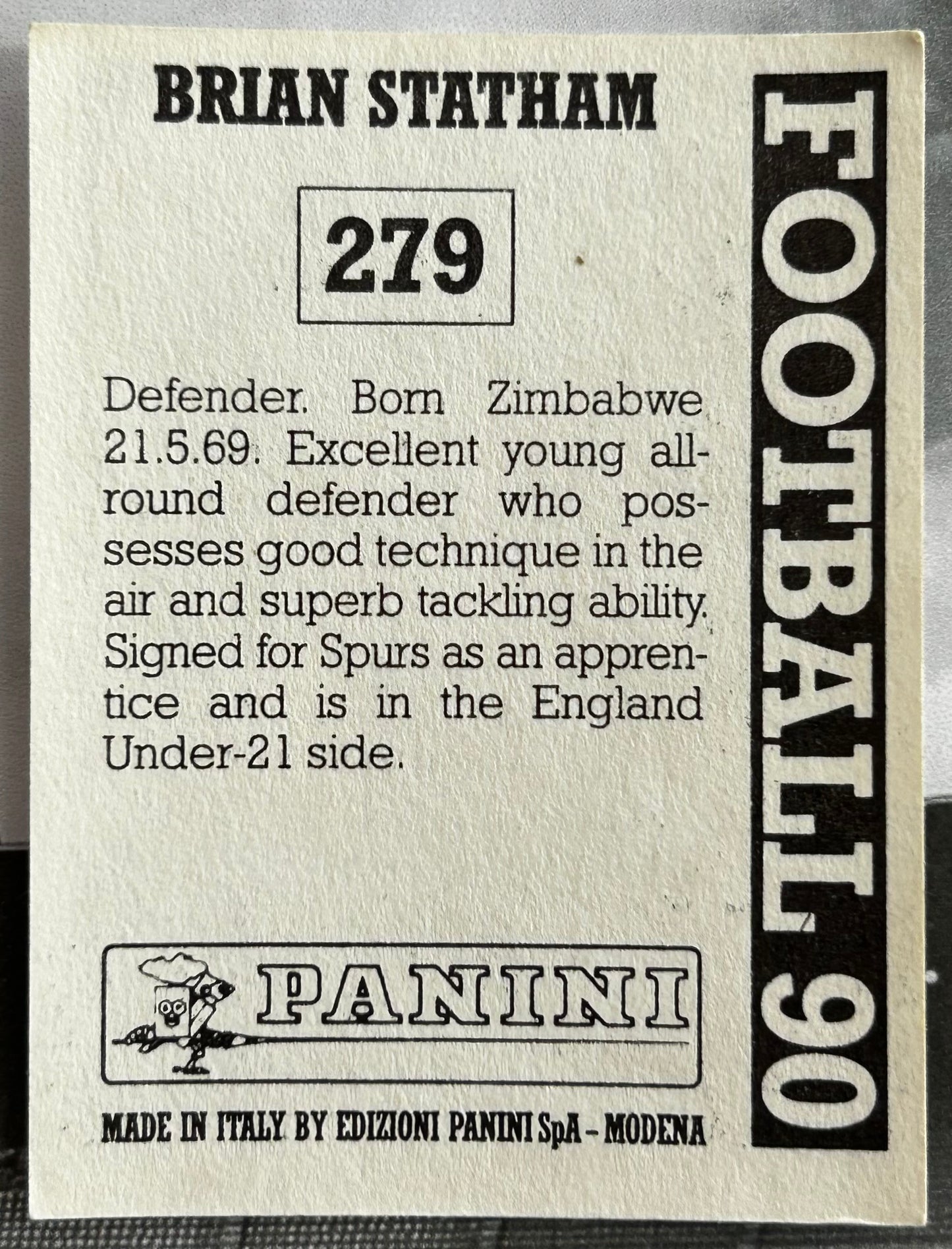 Panini Football 90 Sticker - BRIAN STATHAM (TOTTENHAM HOTSPUR) #279