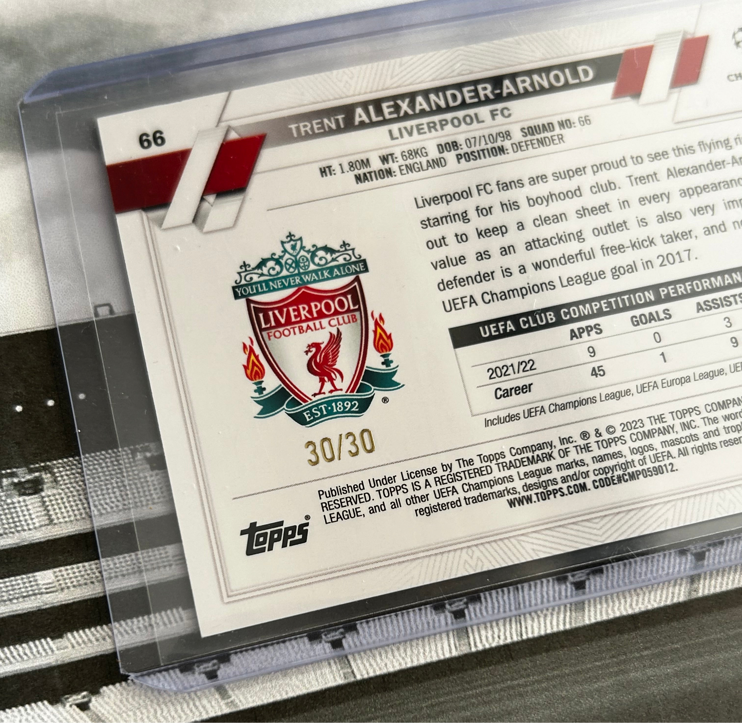Topps UEFA Club Competitions 1st Edition 2022-23 - TRENT ALEXANDER-ARNOLD (LIVERPOOL) Purple Parallel #66 /30