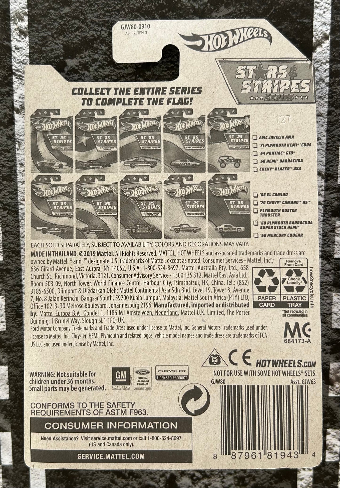 Mattel Hot Wheels Diecast 1:64 - '68 Plymouth Barracuda Super Stock Hemi 09/10 Stars & Stripes Series