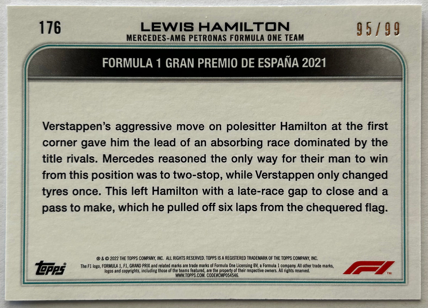 Topps Formula One Flagship 2022 - LEWIS HAMILTON (MERCEDES-AMG PETRONAS) #176 Blue Parallel /99
