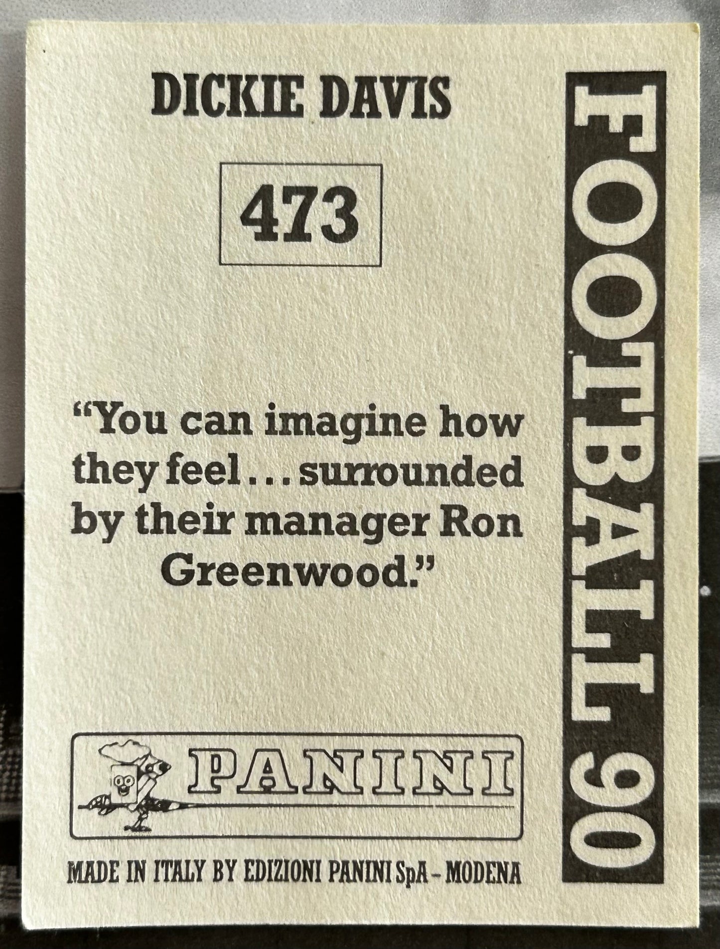 Panini Football 90 Sticker - DICKIE DAVIES (TV COMMENTATORS) Who Said That? #473