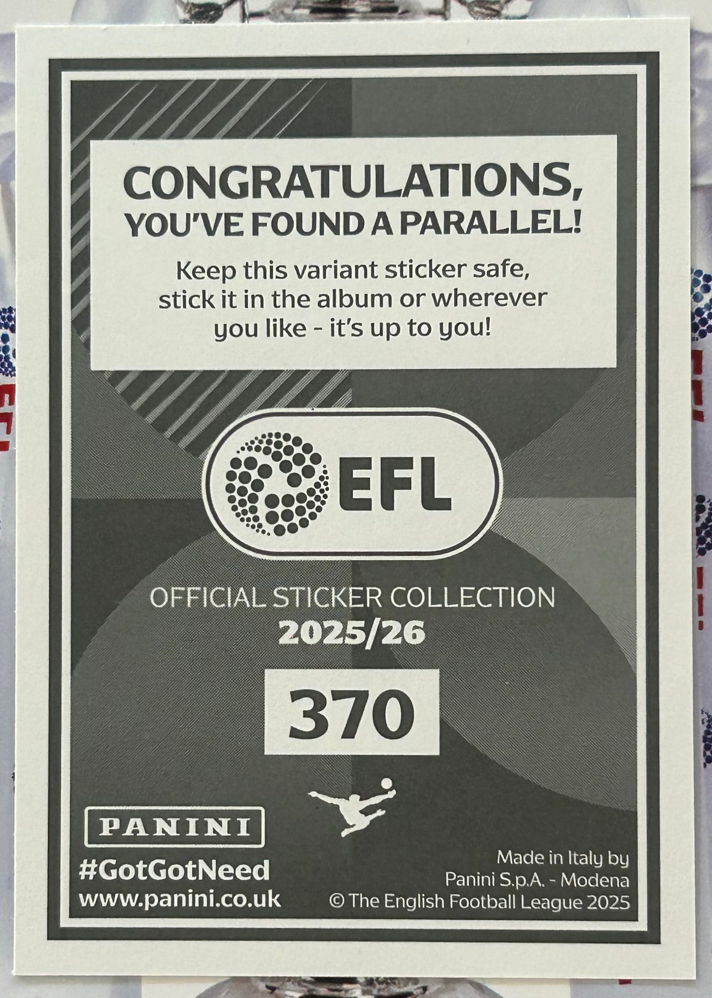 Panini EFL 2025-26 Sticker Collection - JACK STEPHENS (SOUTHAMPTON) Gold Captain Parallel #370