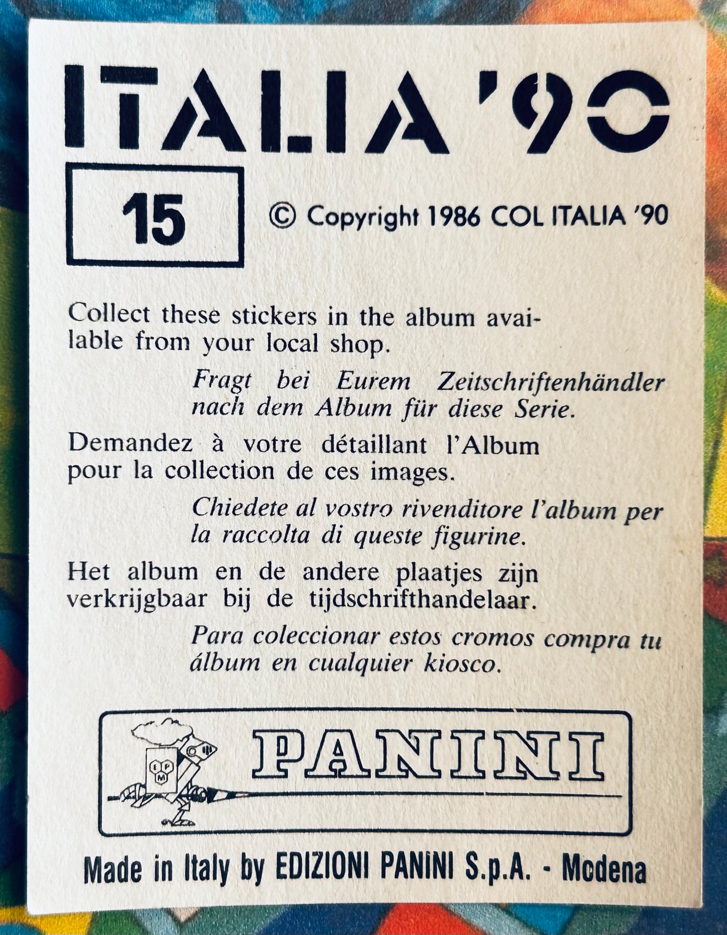 Panini FIFA World Cup Italia 90 Sticker - MASCOT #15