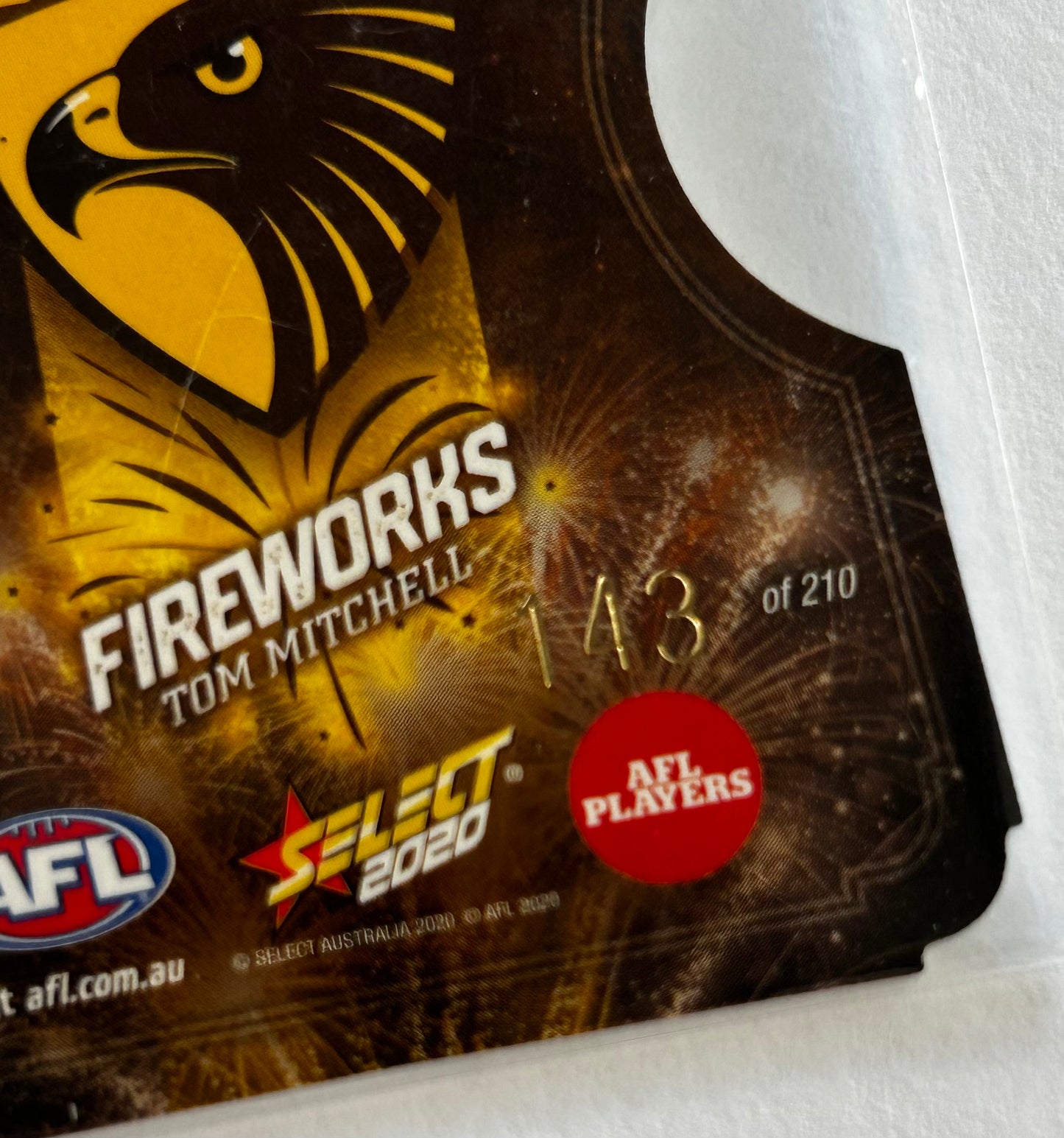 Select AFL Footy Stars 2020 - TOM MITCHELL (HAWTHORN) Fireworks FDC76 /210