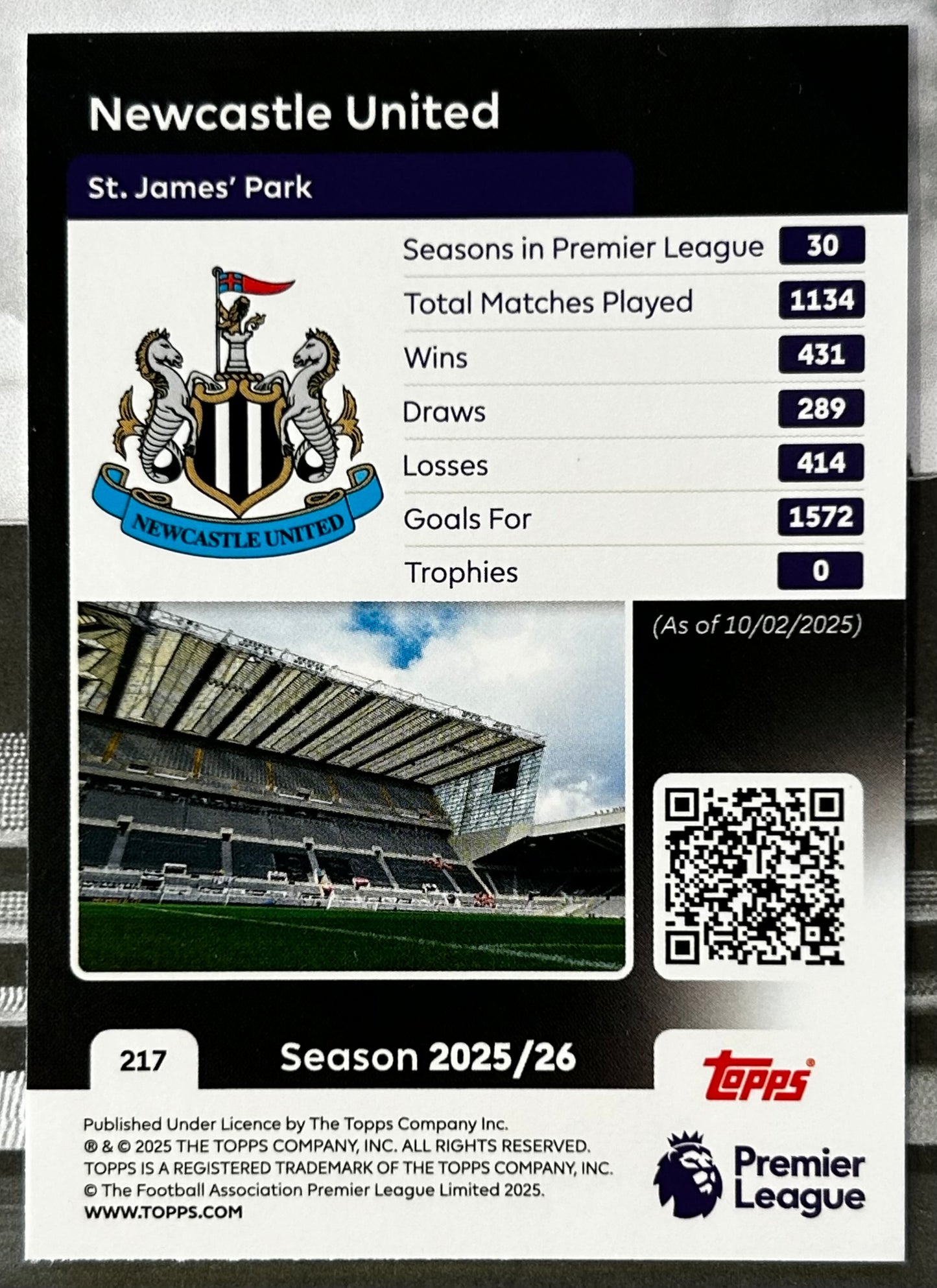 Topps Premier League 2026 Debut Edition - TEAM BADGE (NEWCASTLE UNITED) #217